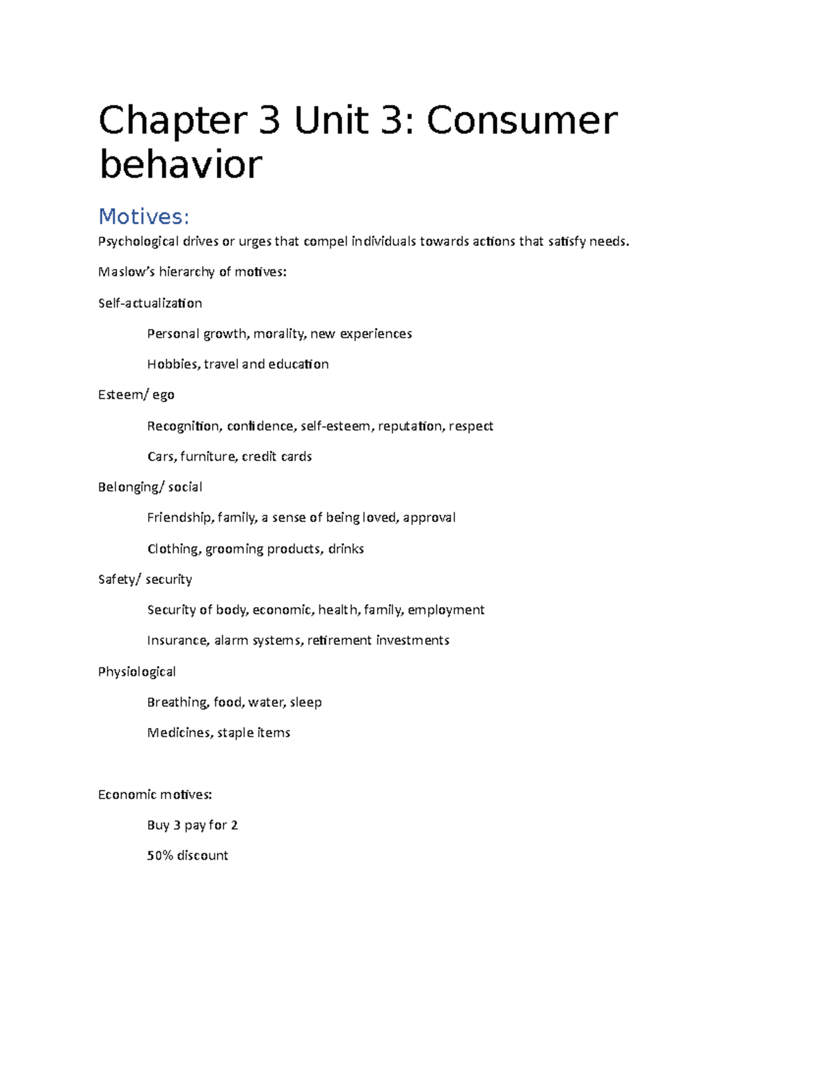Marketing Chapter 3 Unit 3 - Chapter 3 Unit 3: Consumer behavior ...