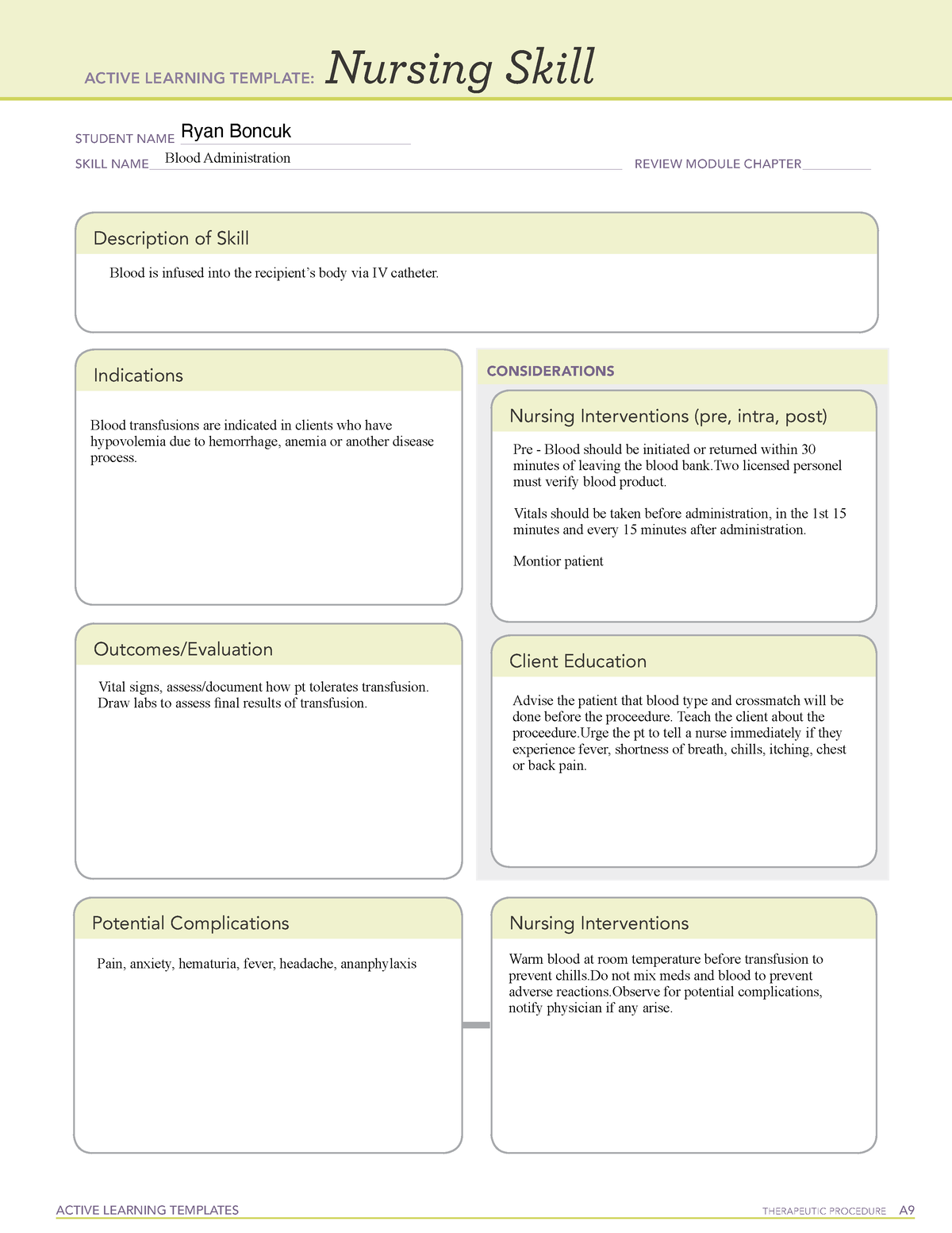 Blood Administration - ATI Template - ACTIVE LEARNING TEMPLATES ...