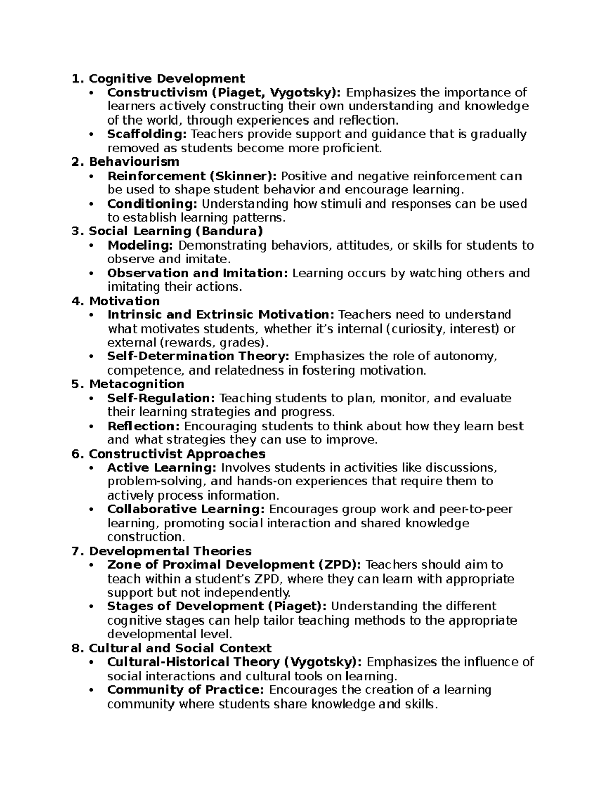 Week 4 Reflection notes - 1. Cognitive Development Constructivism ...