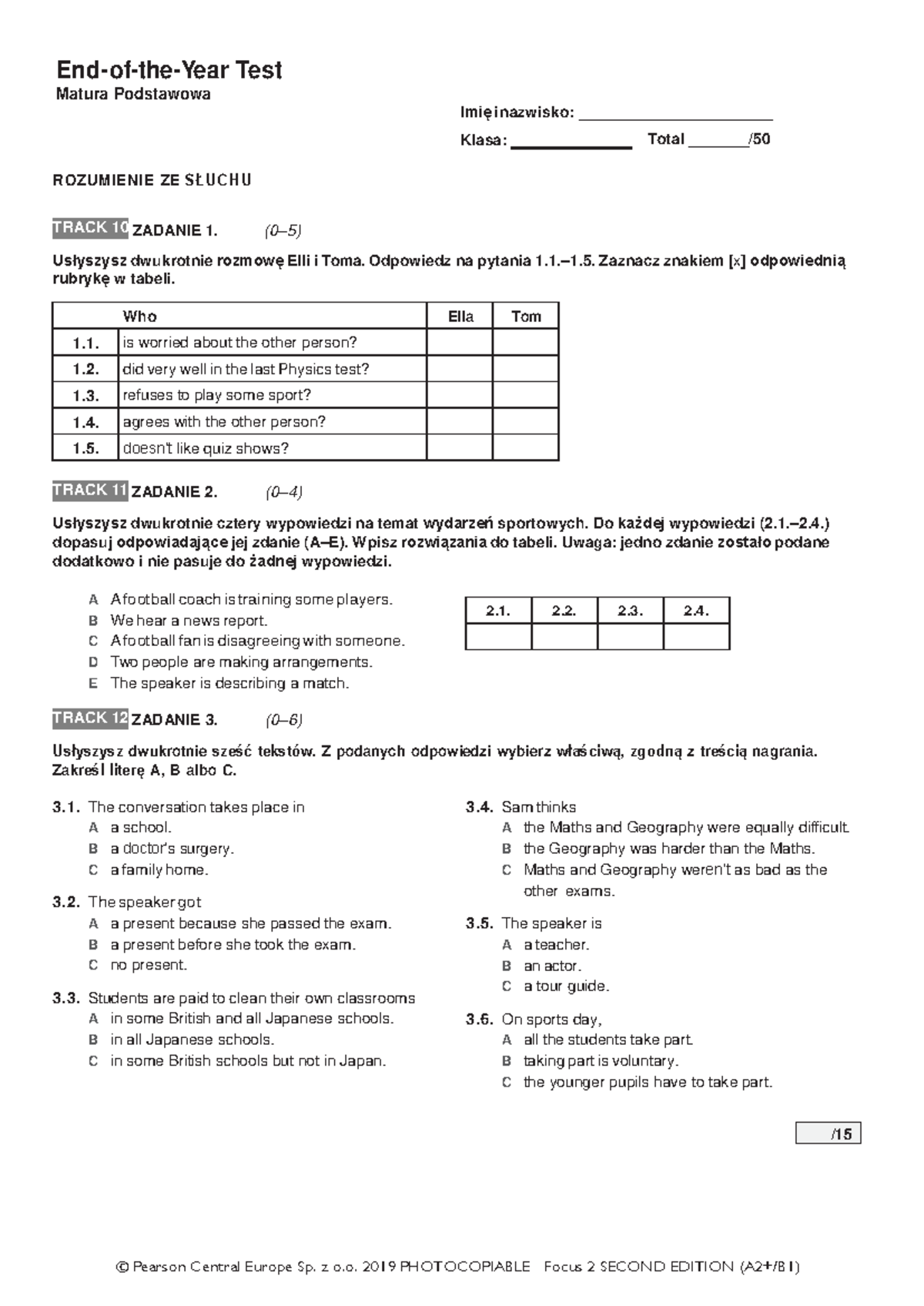 Focus 2 2E End-of-the-Year Test Matura Podstawowa - End-of-the-Year