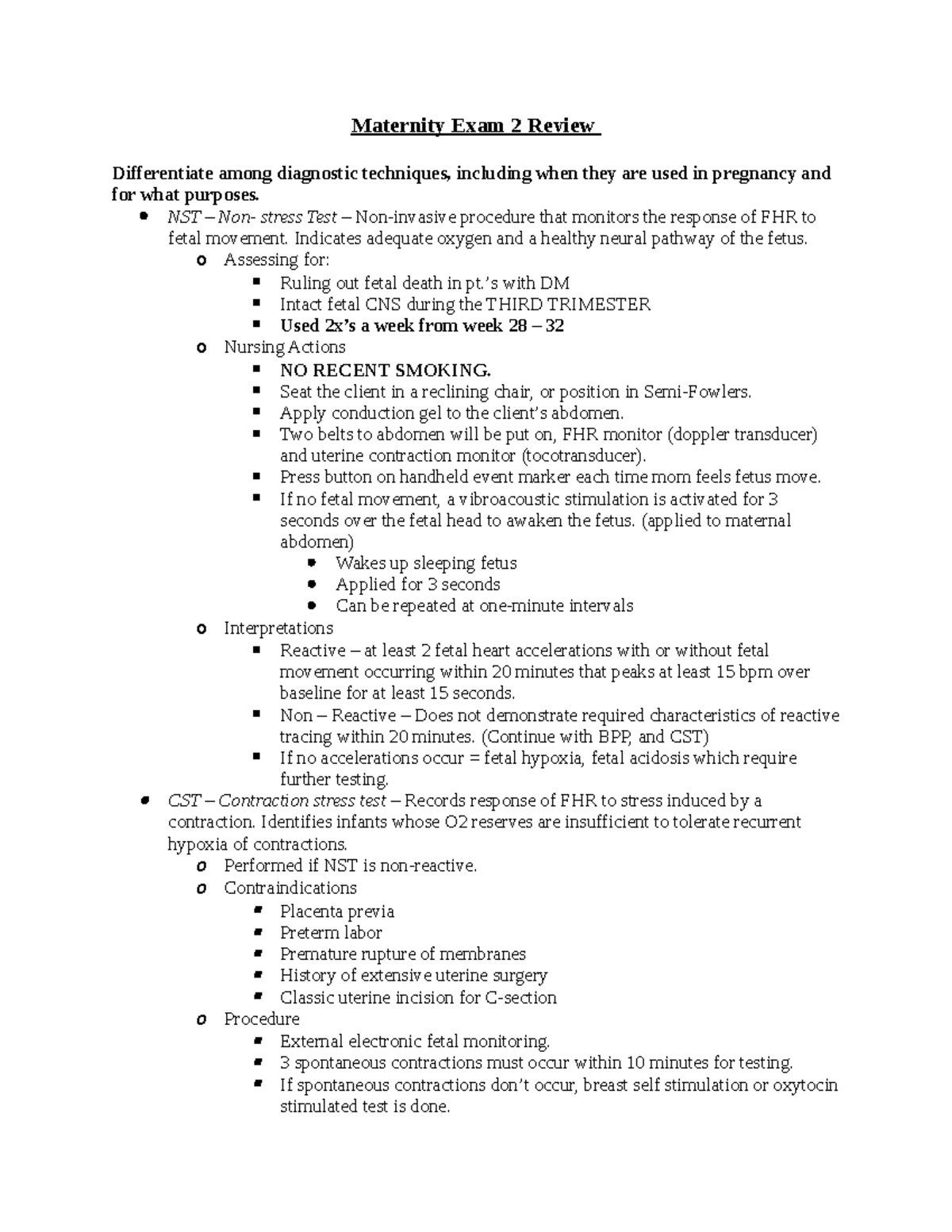 Maternity Exam 2 Review Maternity Exam 2 Review Differentiate among diagnostic techniques