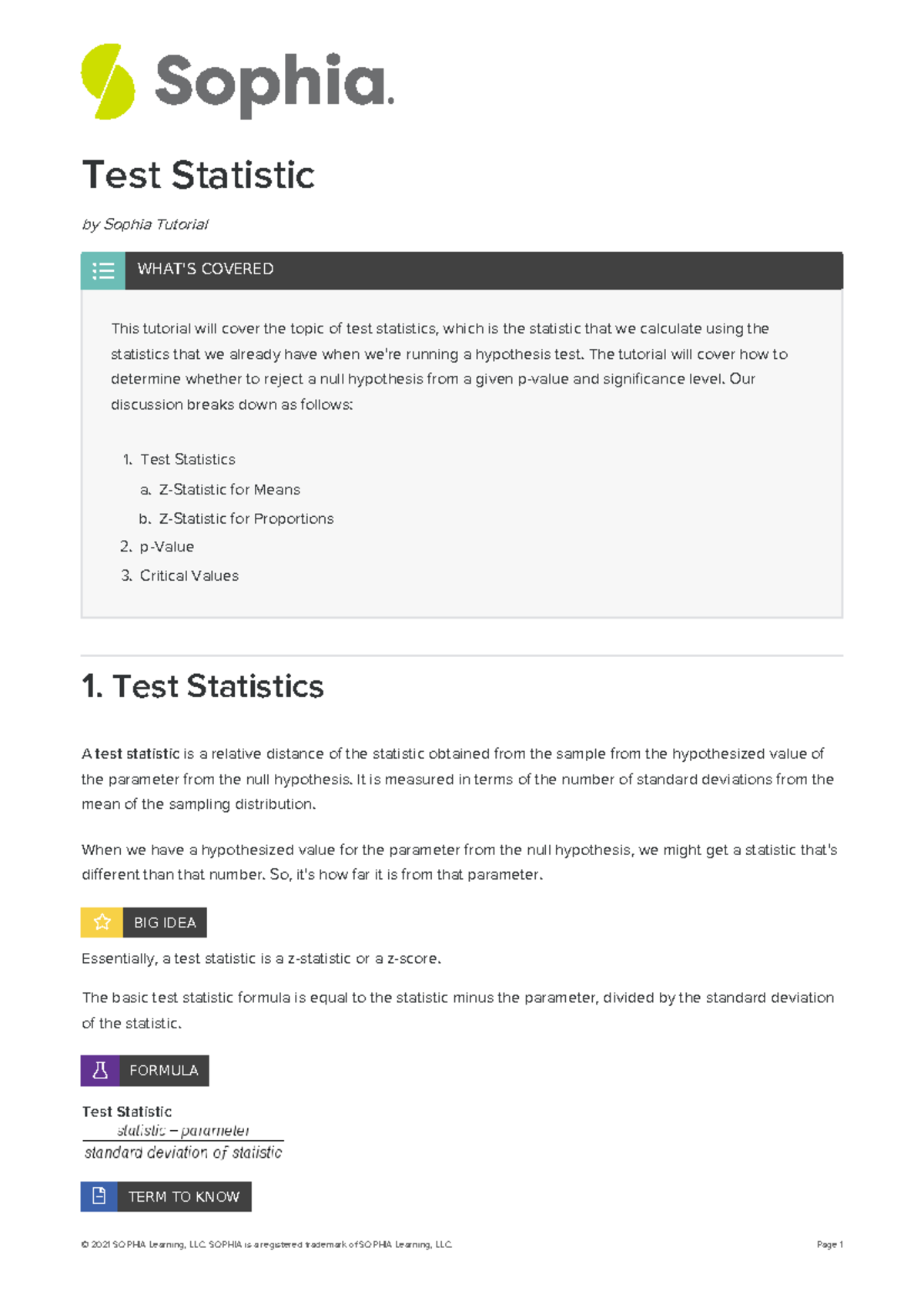 Test statistic paper - Test Statistic by Sophia Tutorial This tutorial ...