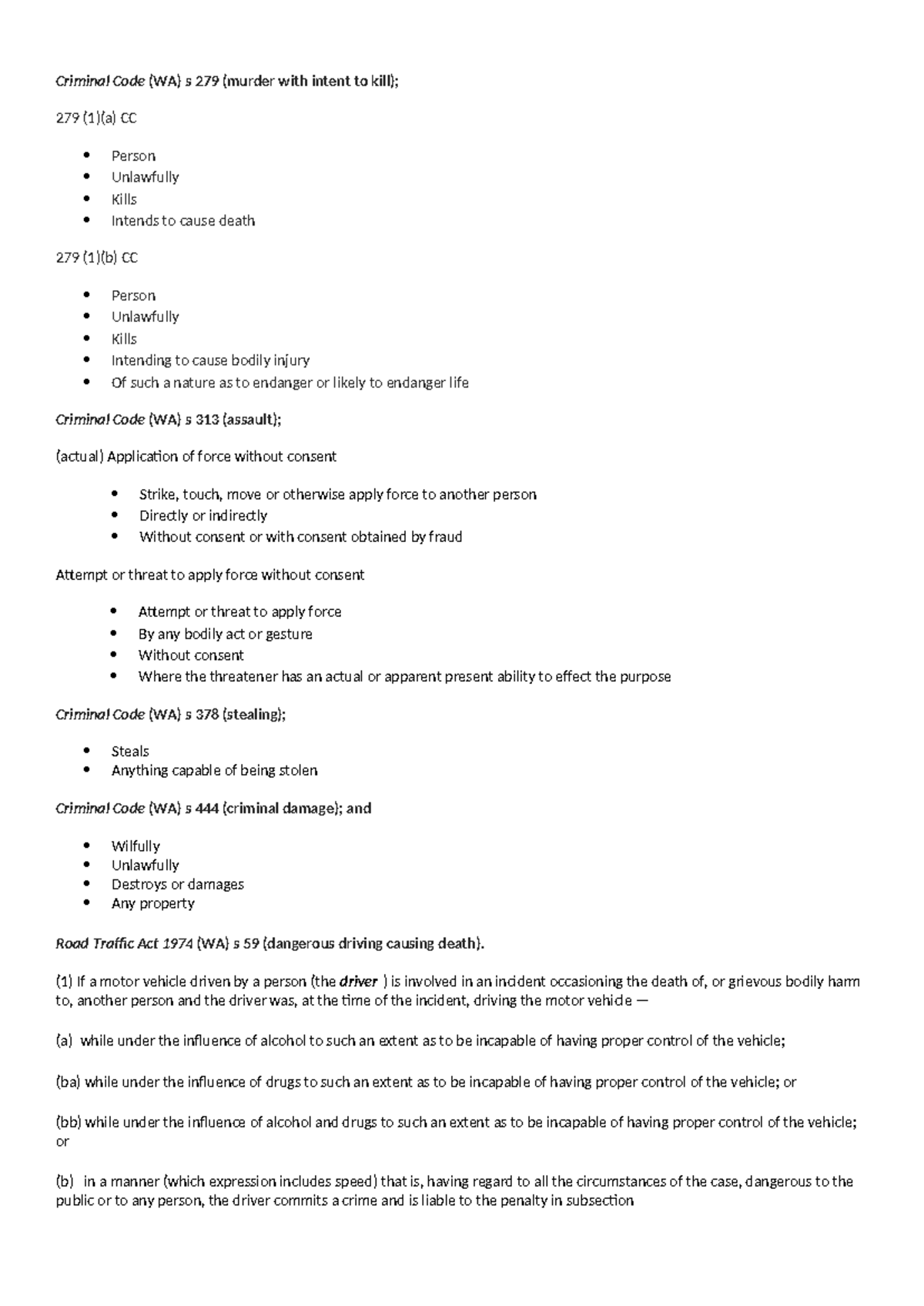 Elements of offences Criminal Code - Criminal Code (WA) s 279 (murder ...