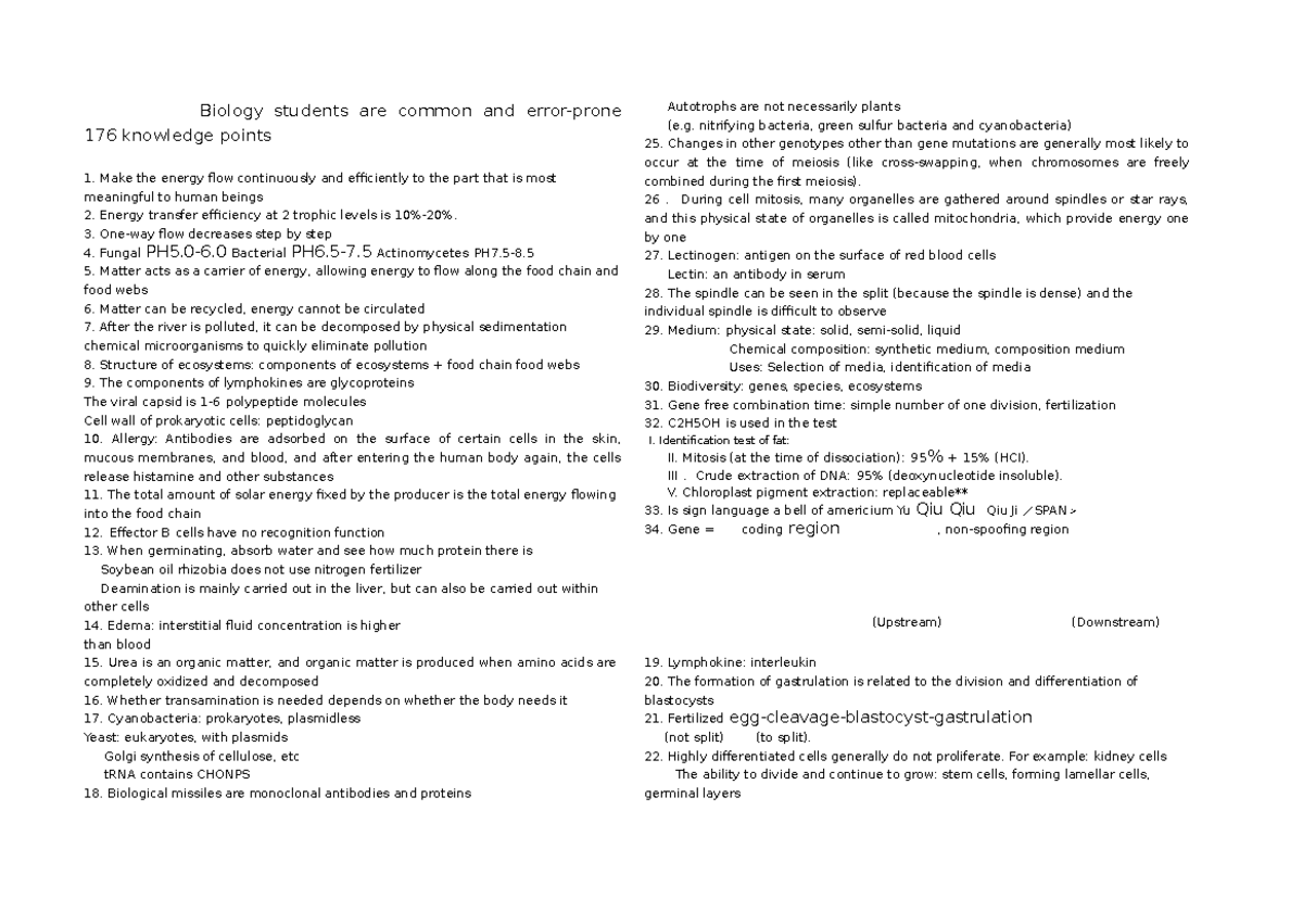 Biology students are common and error-prone 176 knowledge points - One ...