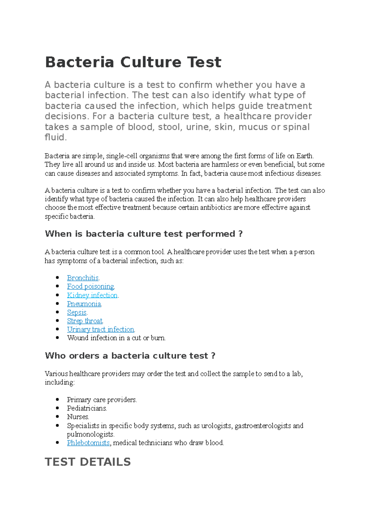 Bacteria Culture Test geetha maam notes Bacteria Culture Test A