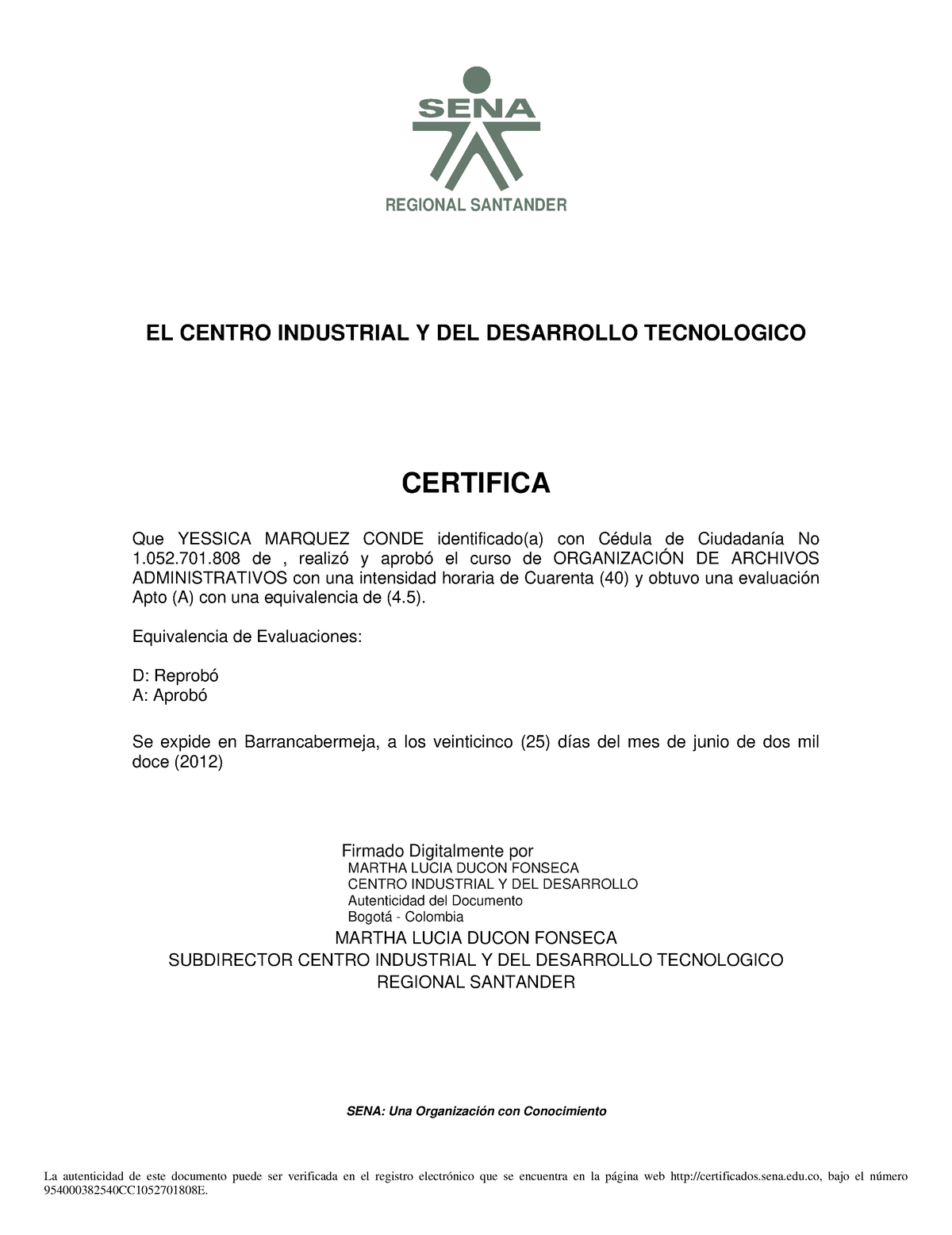 Certificado Jessy - jjkjkññ - S REGIONAL SANTANDER EL CENTRO INDUSTRIAL ...