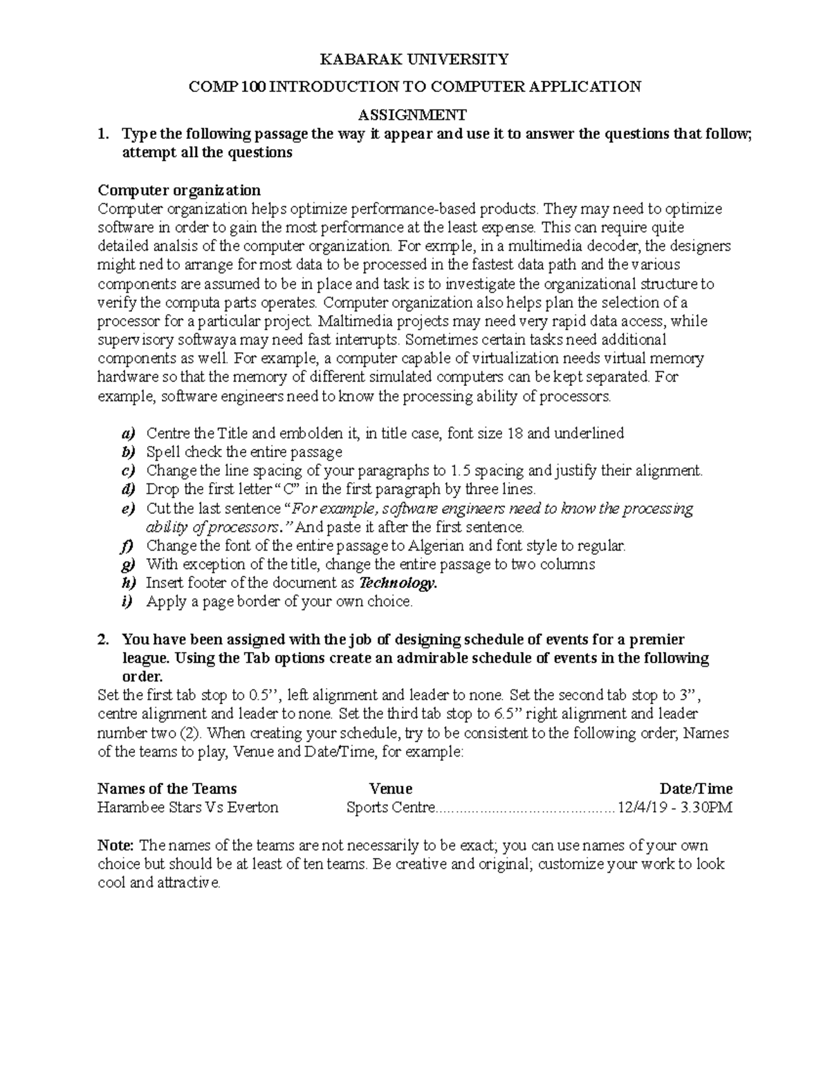Practical Assignment - details on how to use ms excell - KABARAK ...
