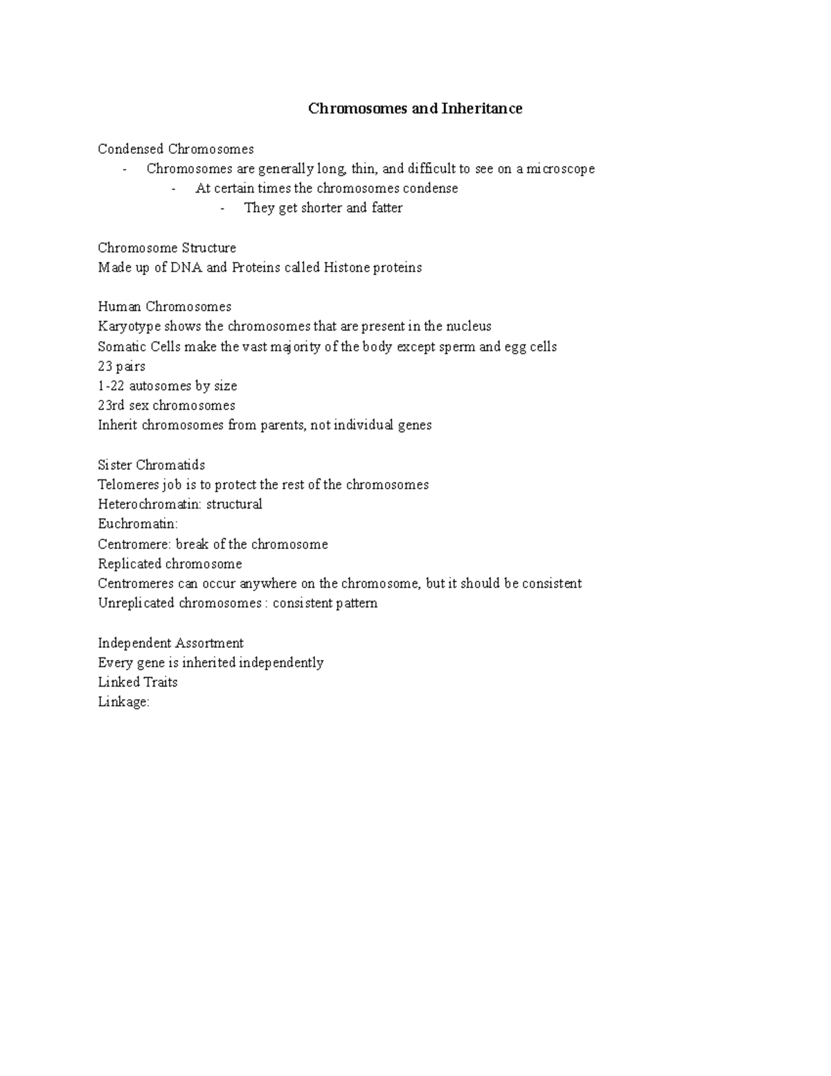 Genetics Exam 1 and 2 - Exam 1 and 2 Lecture Notes - Chromosomes and ...