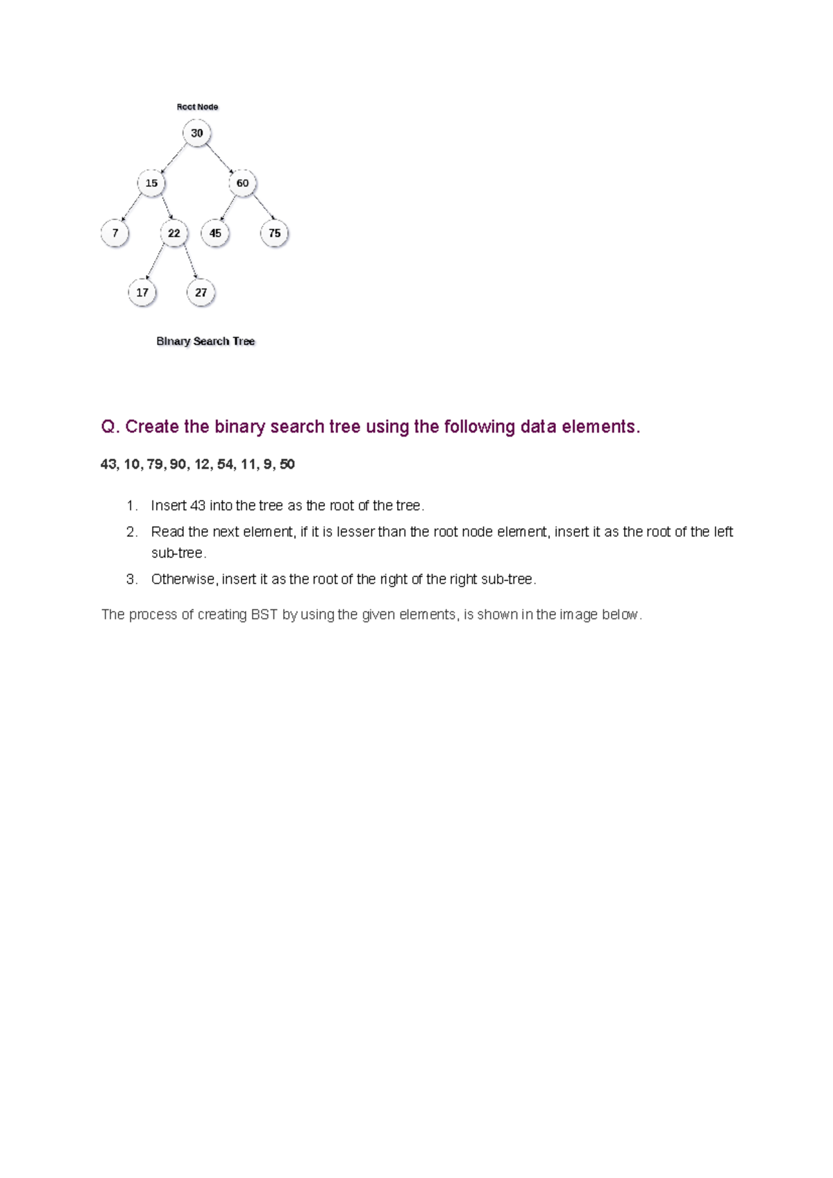 Graph and Tree part 4 - Q. Create the binary search tree using the ...