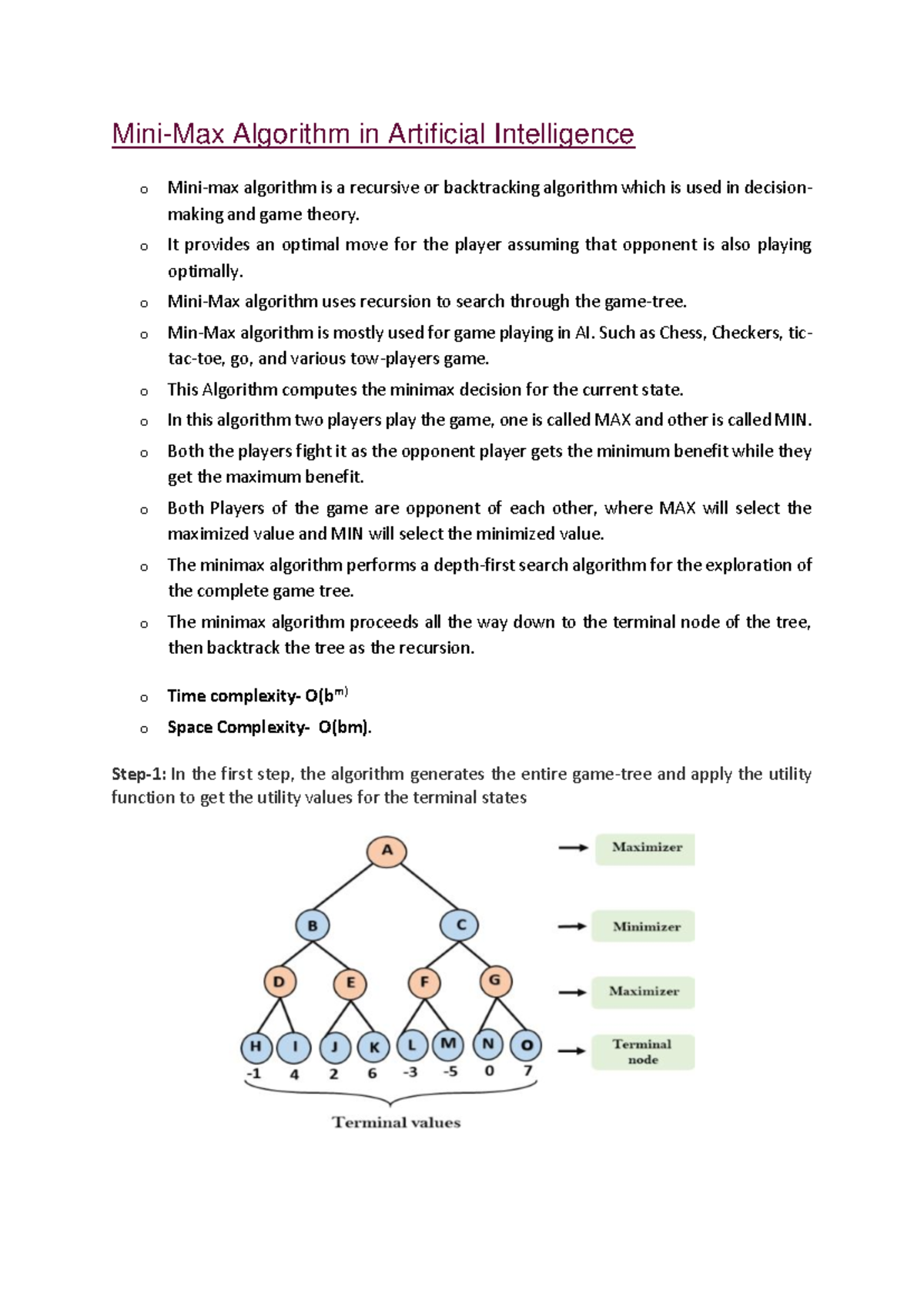 Min ma, alpha beta - AI Notes - Mini-Max Algorithm in Artificial ...