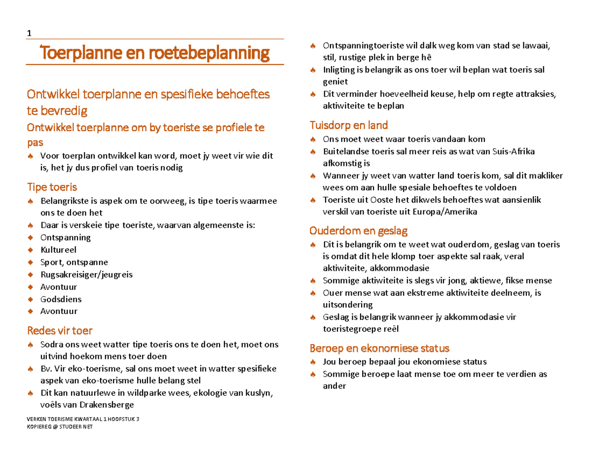 Hoofstuk 3 - gr12 toerisme notas - 1 VERKEN TOERISME KWARTAAL 1