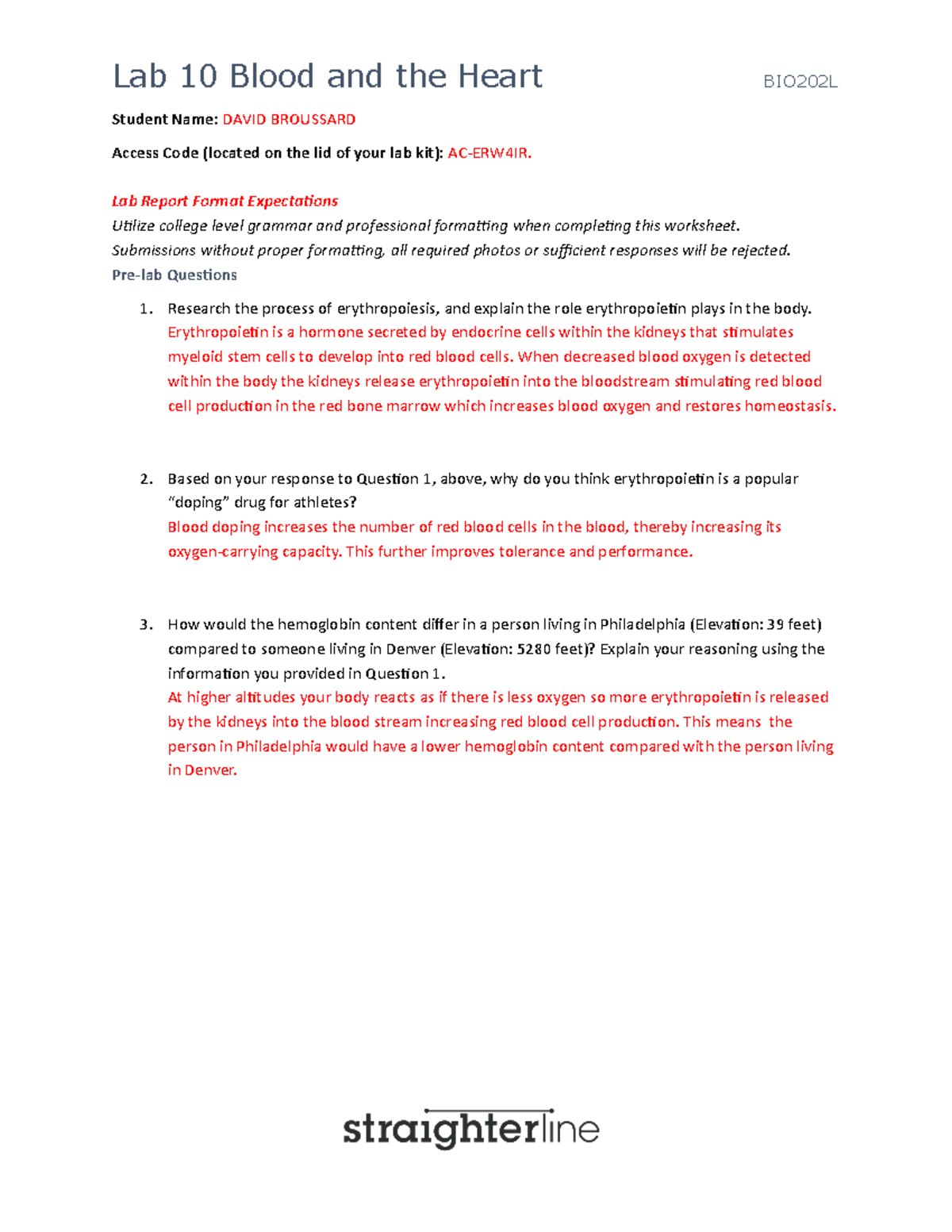 BIO202 Lab 10 pdf - LAB 10 - Student Name: DAVID BROUSSARD Access Code ...