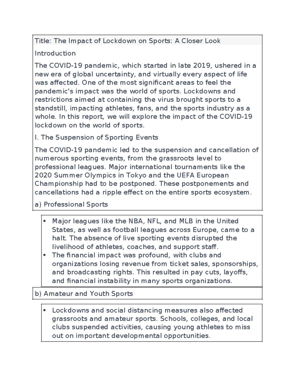 Title The Impact of Lockdown on Sports A Closer Look - Title: The ...