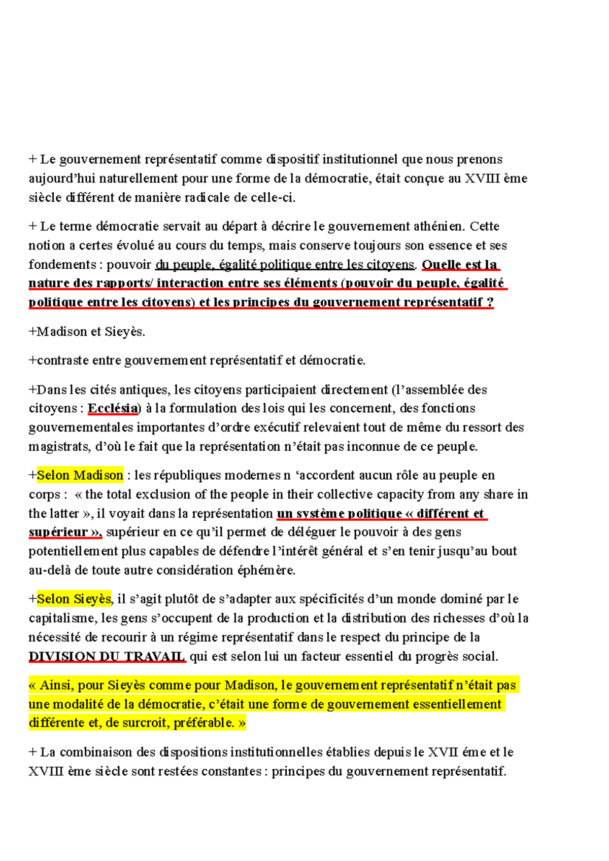 Seance 2 Mes Notes, Principes Du Gouvernement Représentatif - Le ...