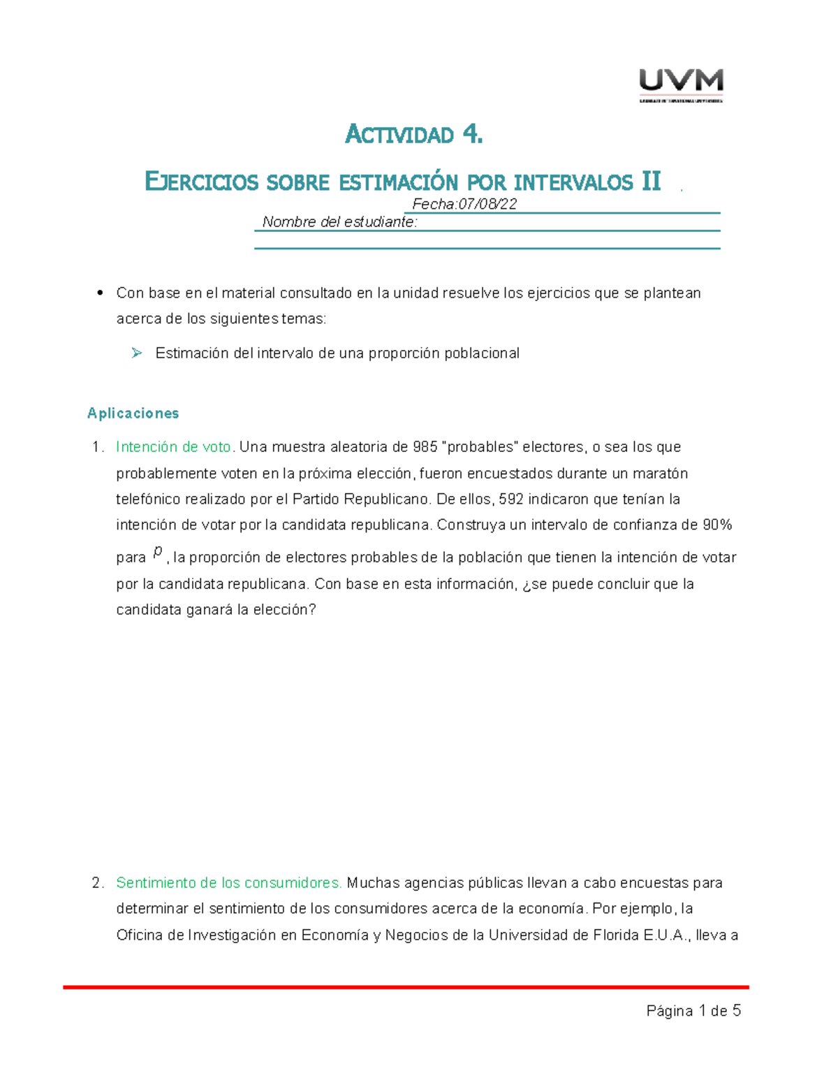 A4 Ejercicios - Actividad 4 De Estadisitica Inferencial - ACTIVIDAD 4 ...