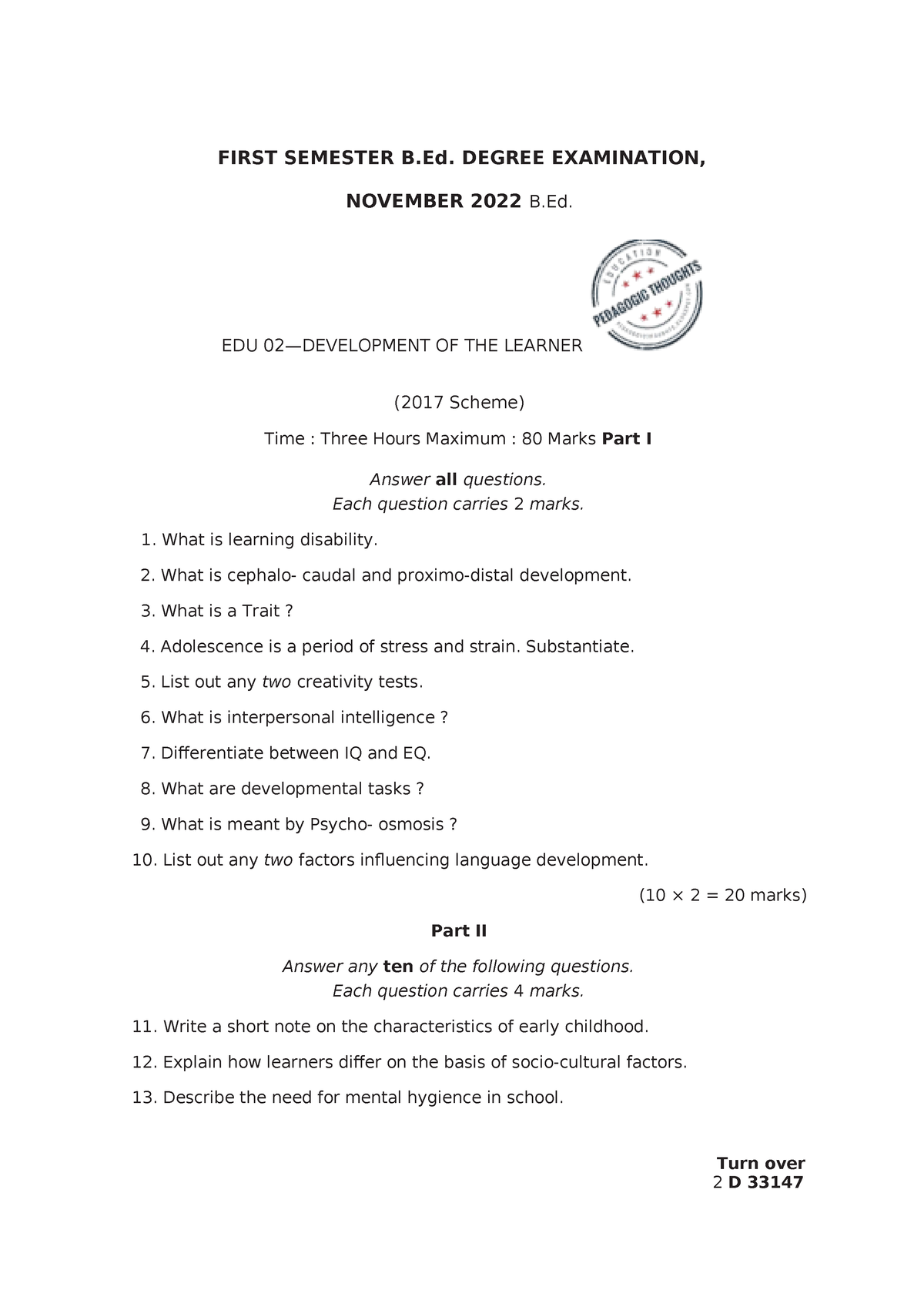 Doc 2 -2022-1st Sem-EDU 02— Development OF THE Learner - FIRST SEMESTER ...