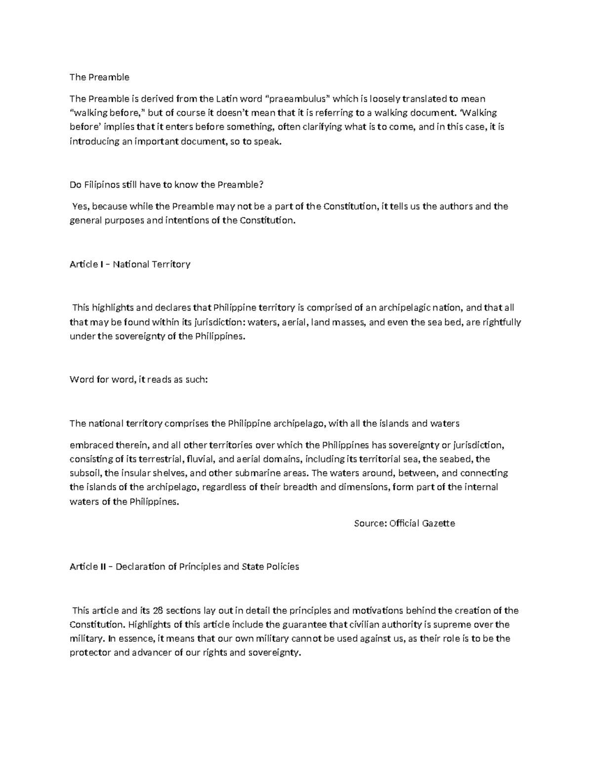 The Preamble - The Preamble The Preamble is derived from the Latin word ...