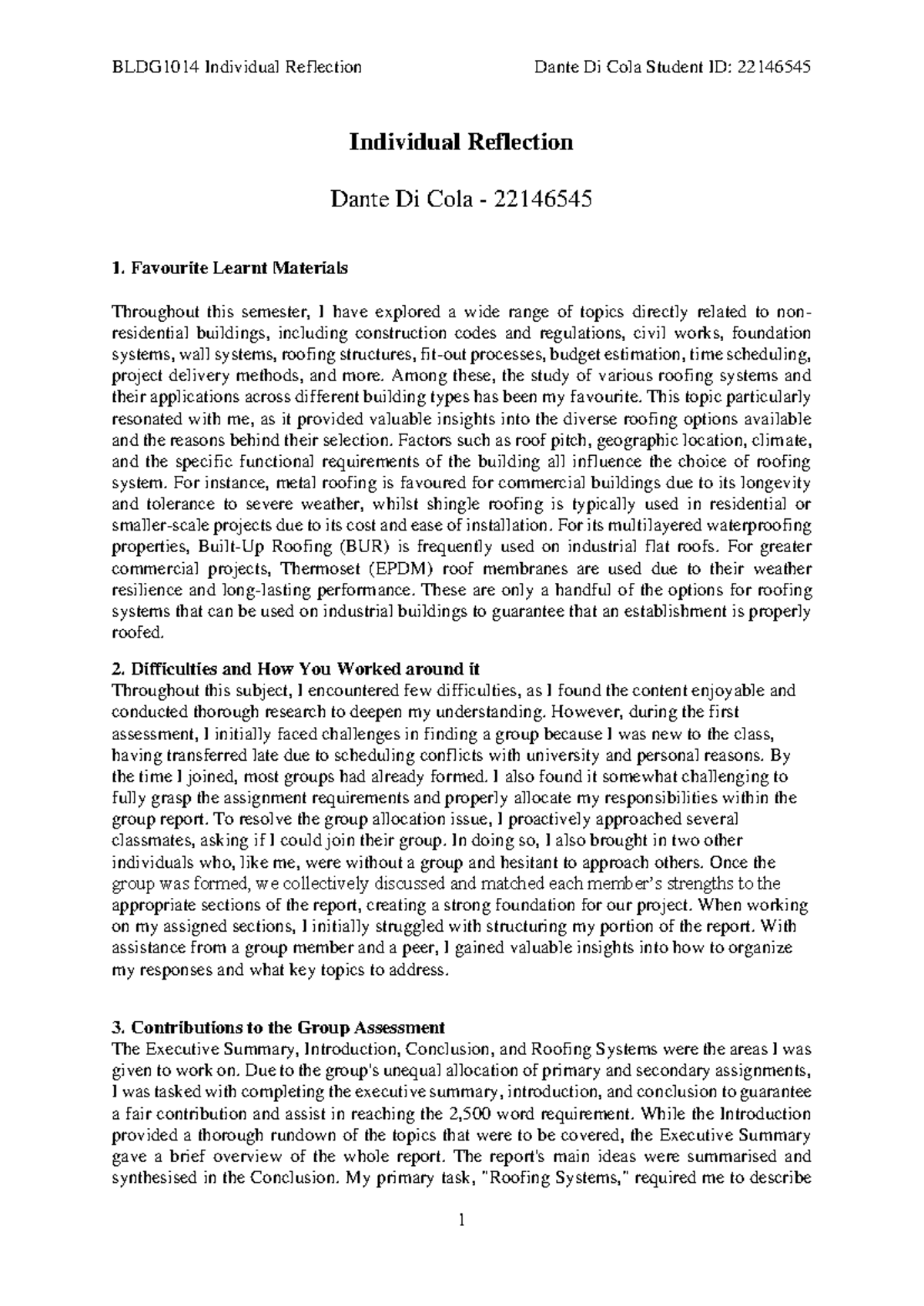 BLDG1014 Individual Reflection Template 2024 - BLDG1014 Individual ...