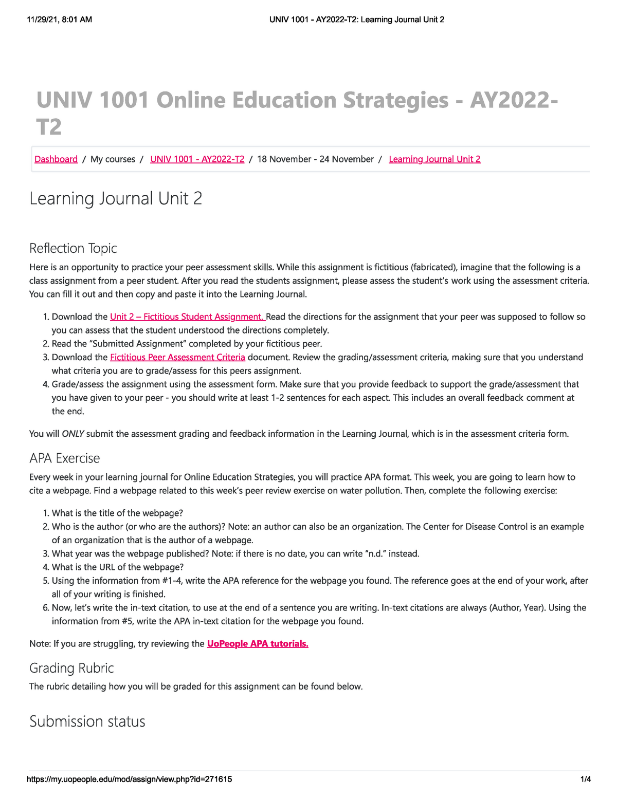 Learning Journal Chapter 2 - UNIV 1001 - Studocu