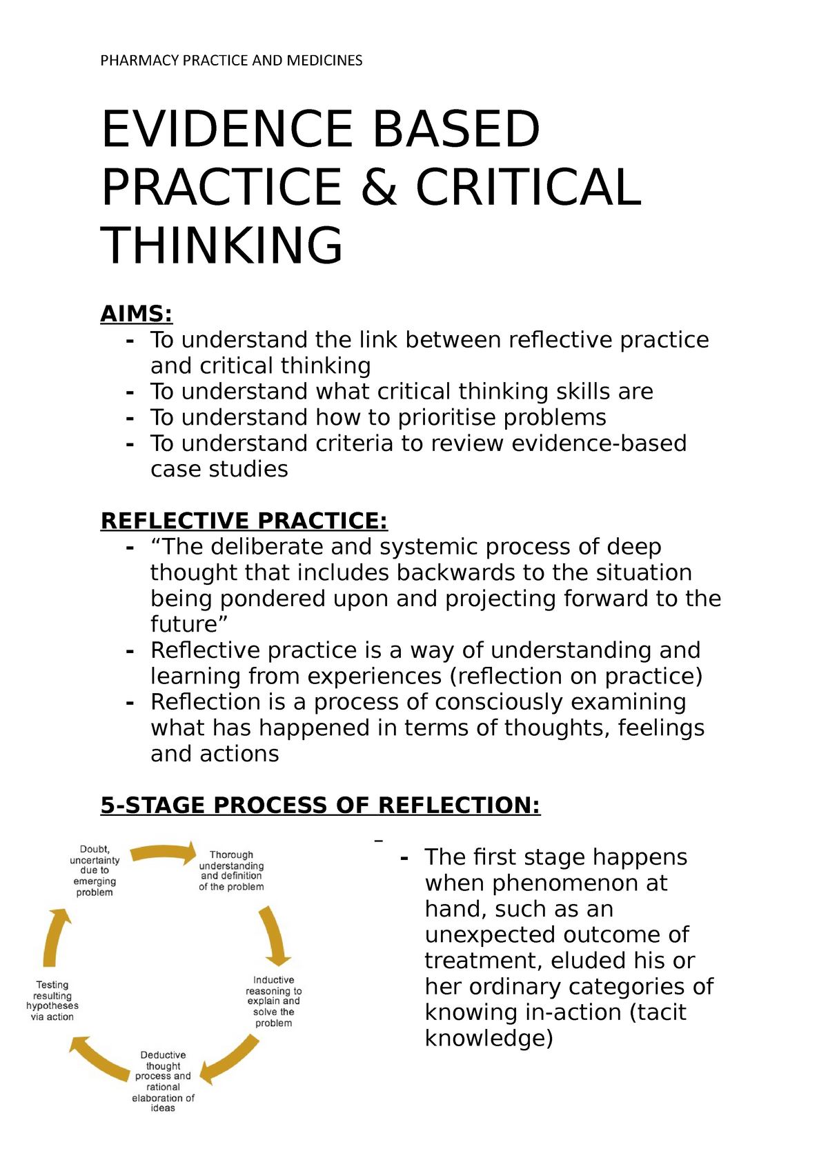 define critical thinking and evidence based practice