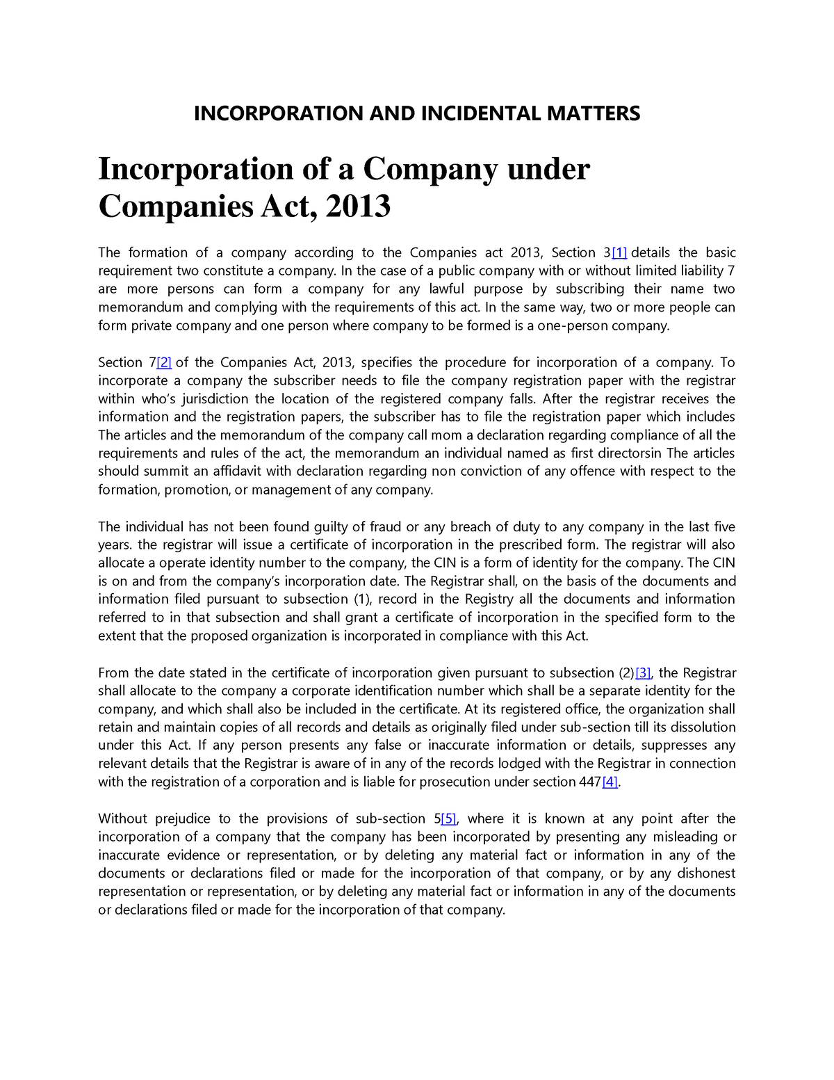 Incorporation And Incidental Matters - Incorporation And Incidental 