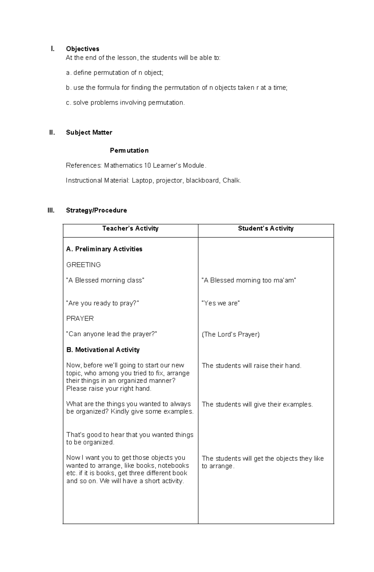 Q2 dlp Permutation - Dlp - I. Objectives At the end of the lesson, the ...
