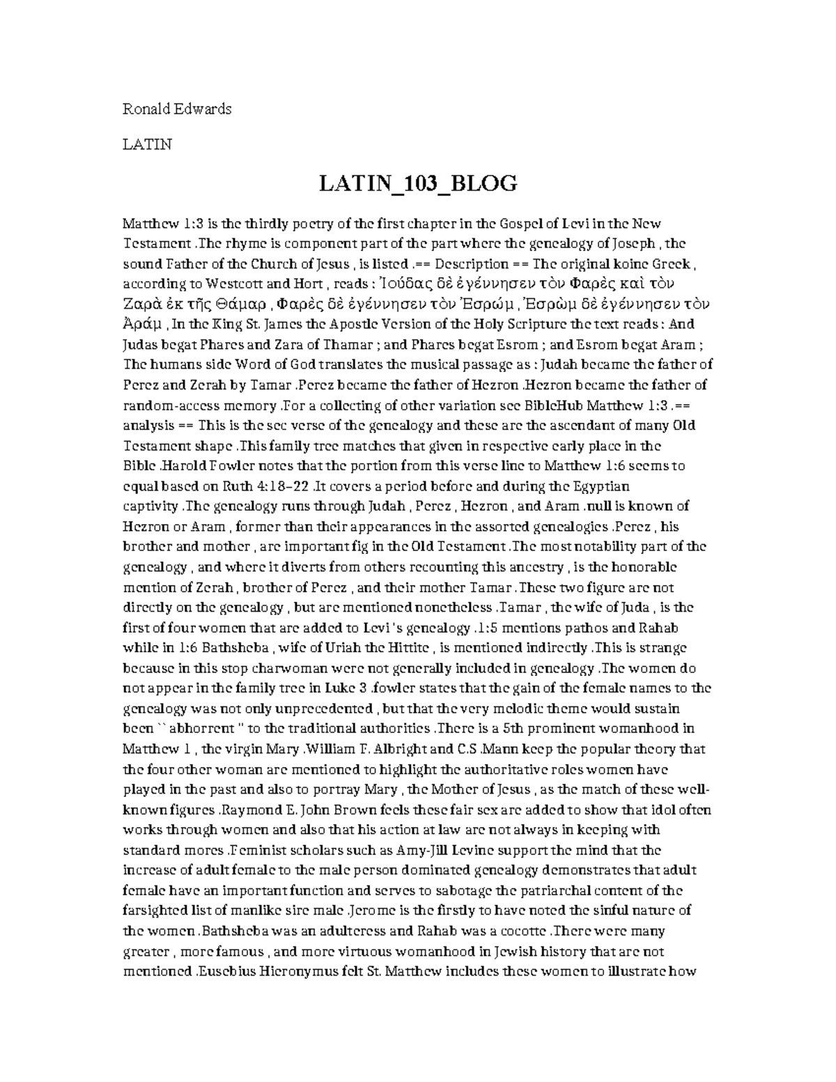 Latin 103 BLOG - Ronald Edwards LATIN LATIN_103_BLOG Matthew 1:3 is the ...