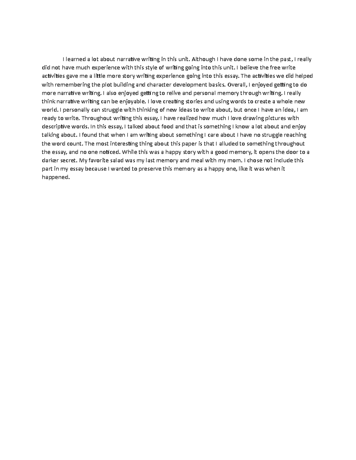 narrative essay reflection