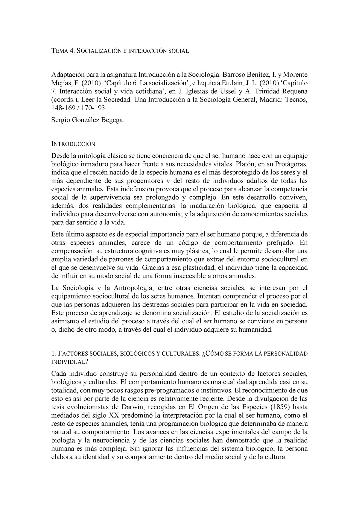 Tema4 Manual. Texto Adaptado - TEMA 4. SOCIALIZACIÓN E INTERACCIÓN ...