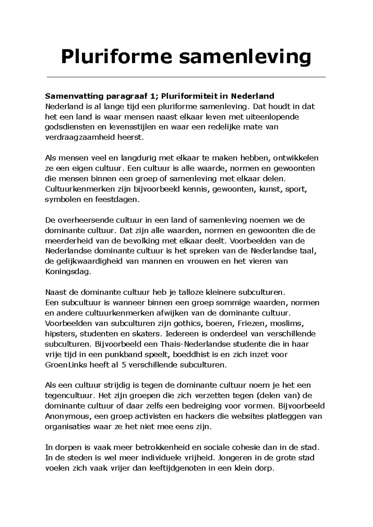 Samenvatting Maatschappijleer P4 Havo 4 - Pluriforme Samenleving ...