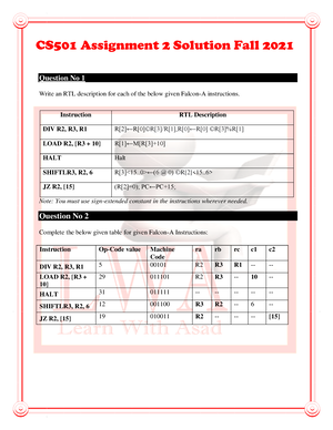 Spring 2022 CS501 2 - Assignment - Advance Computer Architecture (CS501 ...