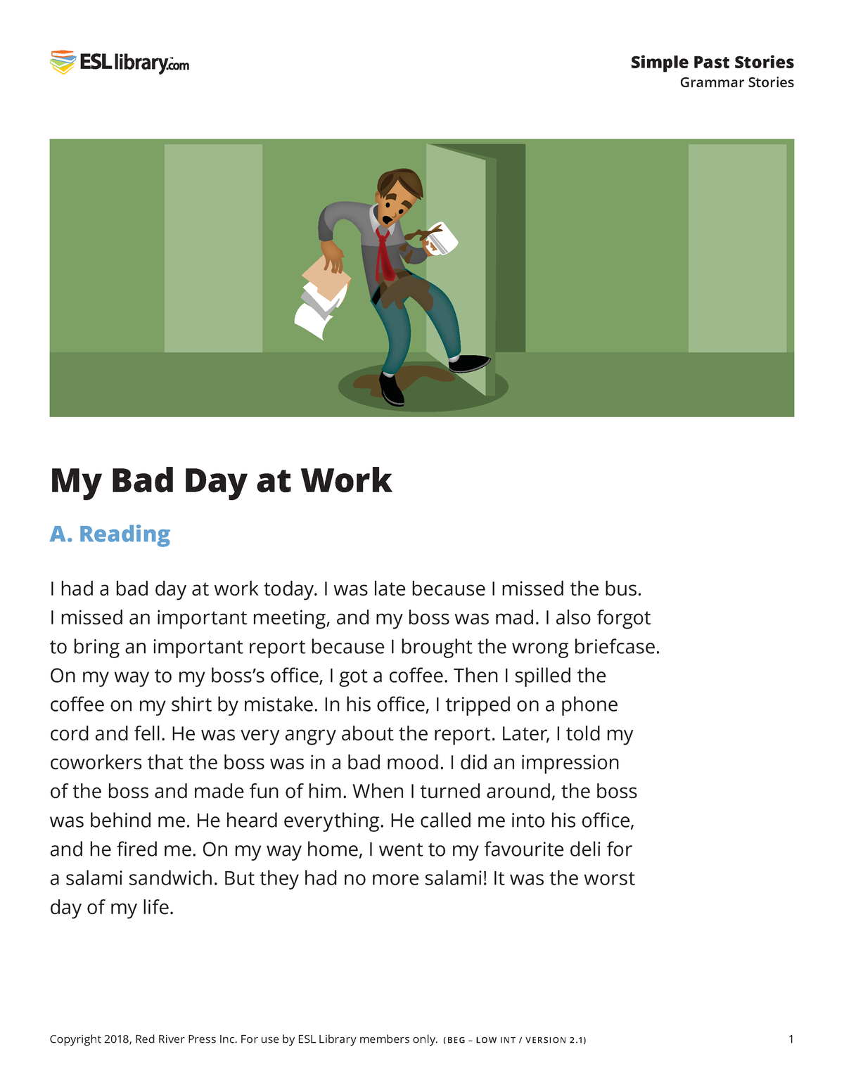 90 Simple Past Stories Can 2 Grammar Stories My Bad Day At Work A 