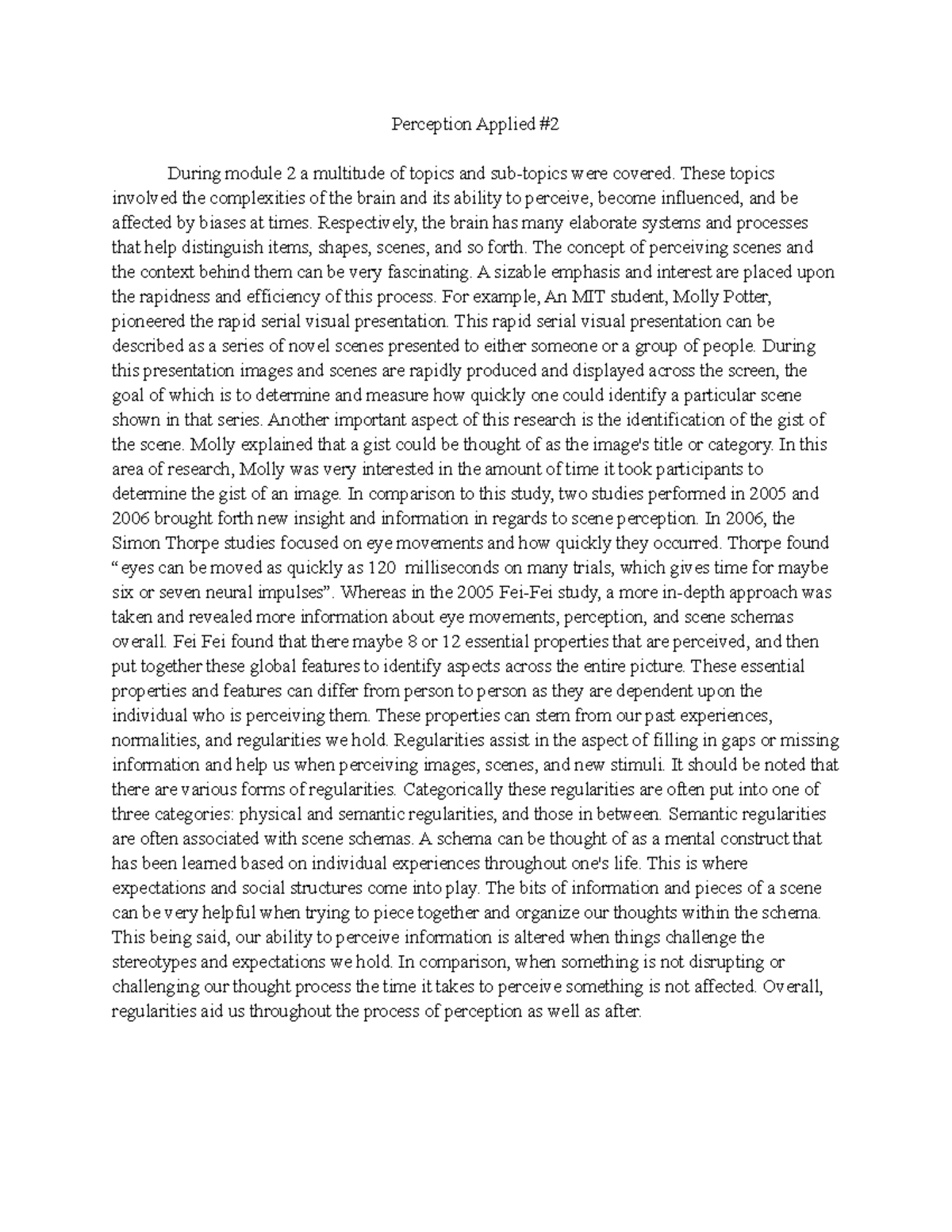 Percepetion Applied Paper - Perception Applied # During module 2 a ...