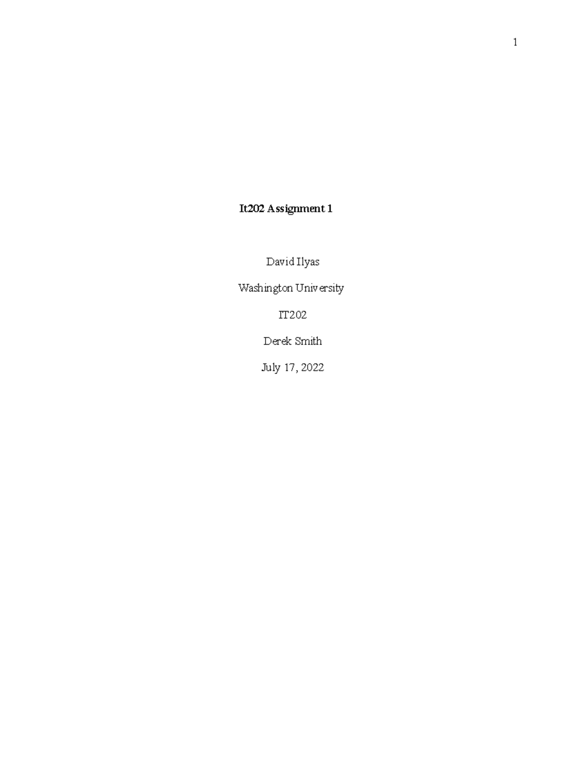 It202 Assignment 101 - It202 Assignment 1 David Ilyas Washington ...