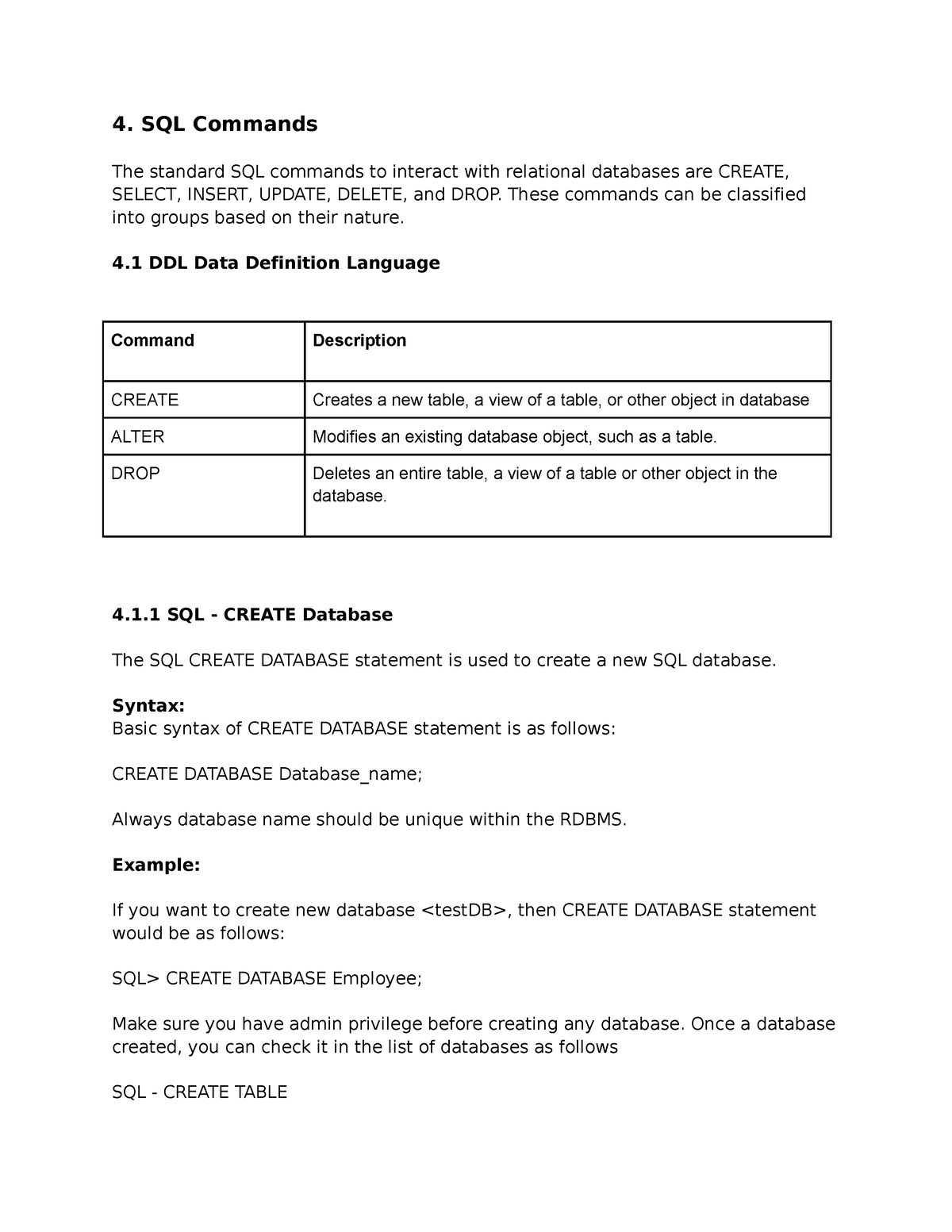 SQL Commands - B. Tech Information Technology - CUSAT - Studocu