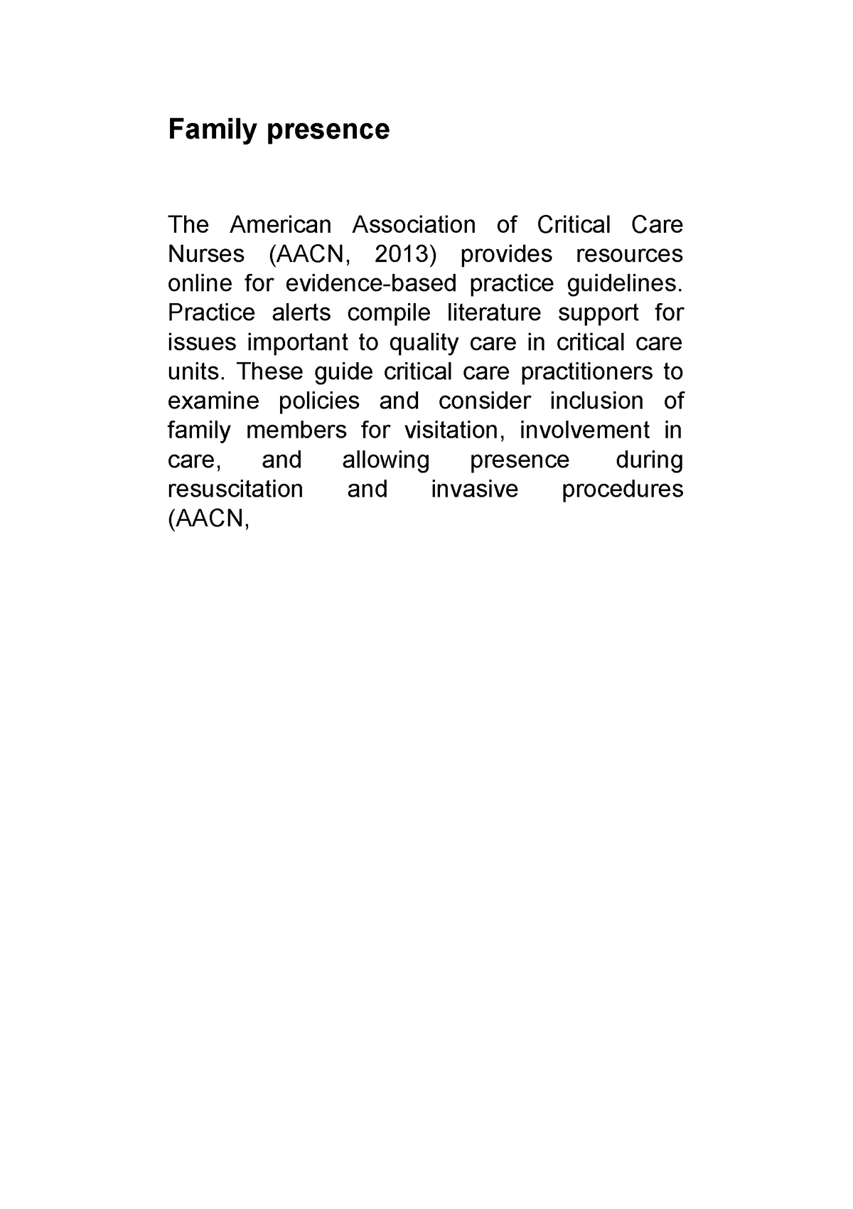 critical care nursing family presence