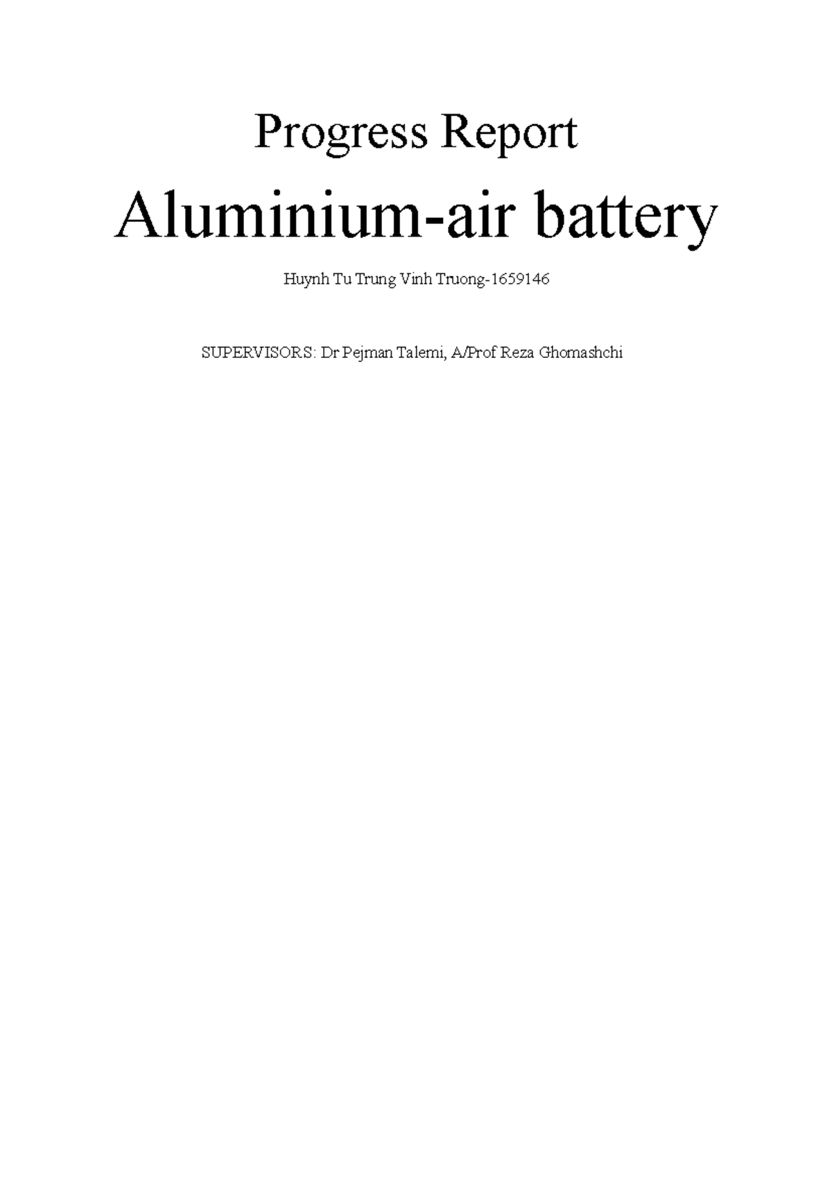 Progress Report - tutorial 1 - Progress Report Aluminium-air battery ...