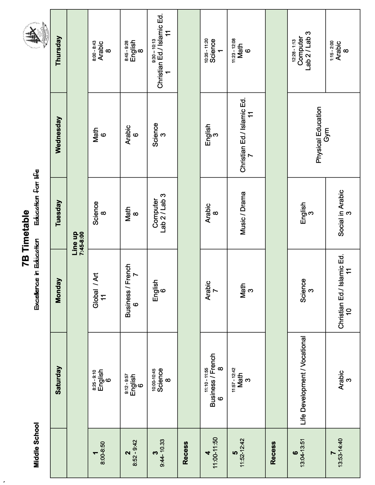 7b Timetable - Help - - Studocu