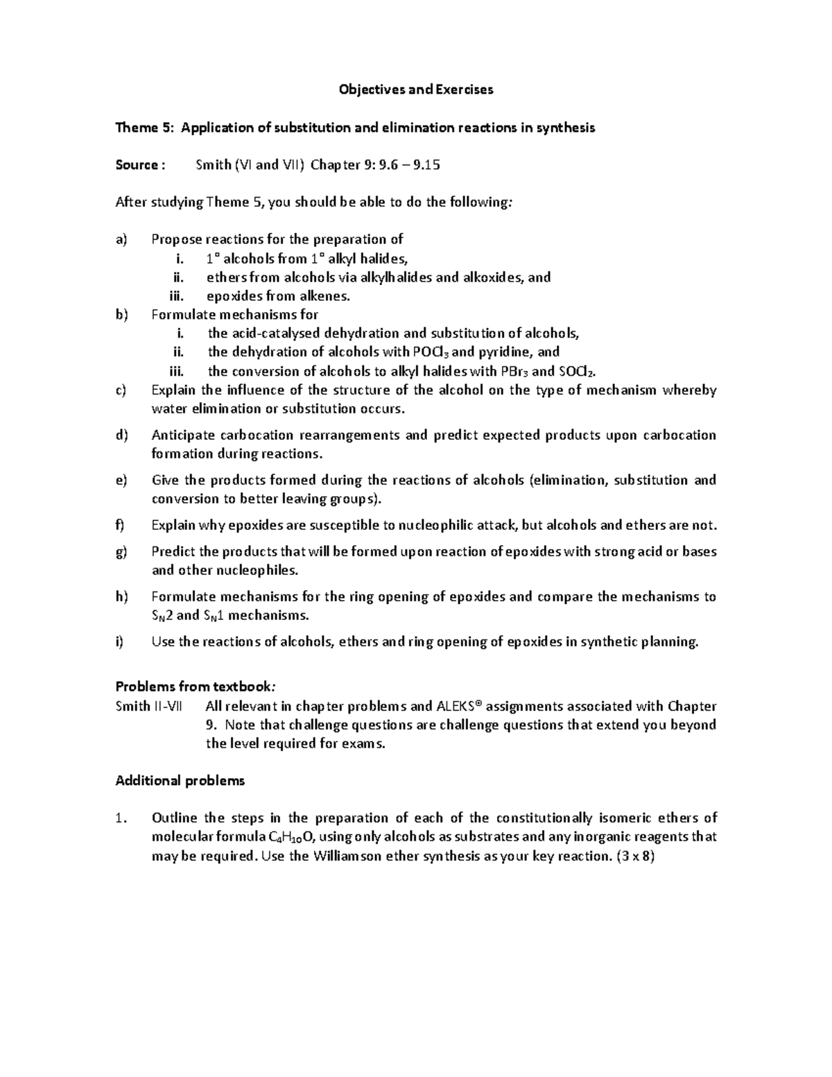 CMY284 Theme 5 Objectives Exercises 2024 - Objectives and Exercises ...