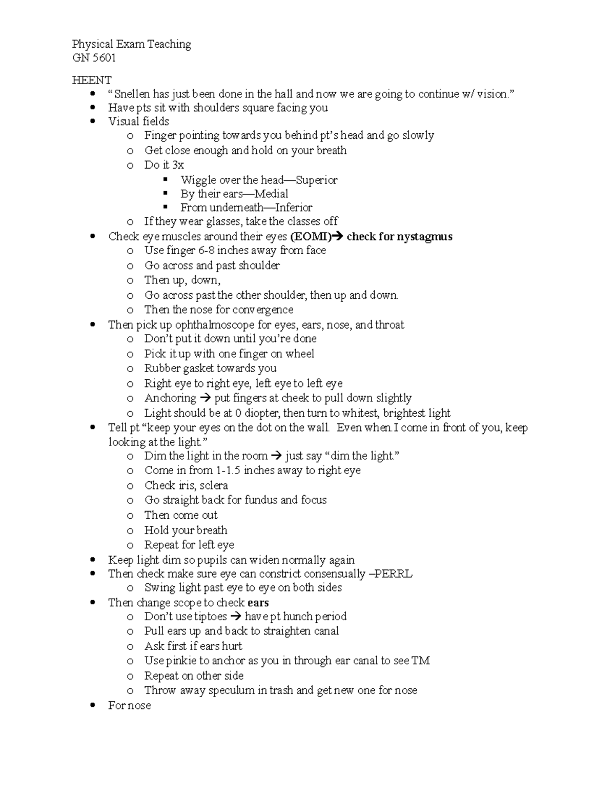 Physical Assessment Run Through - Physical Exam Teaching GN 5601 HEENT ...