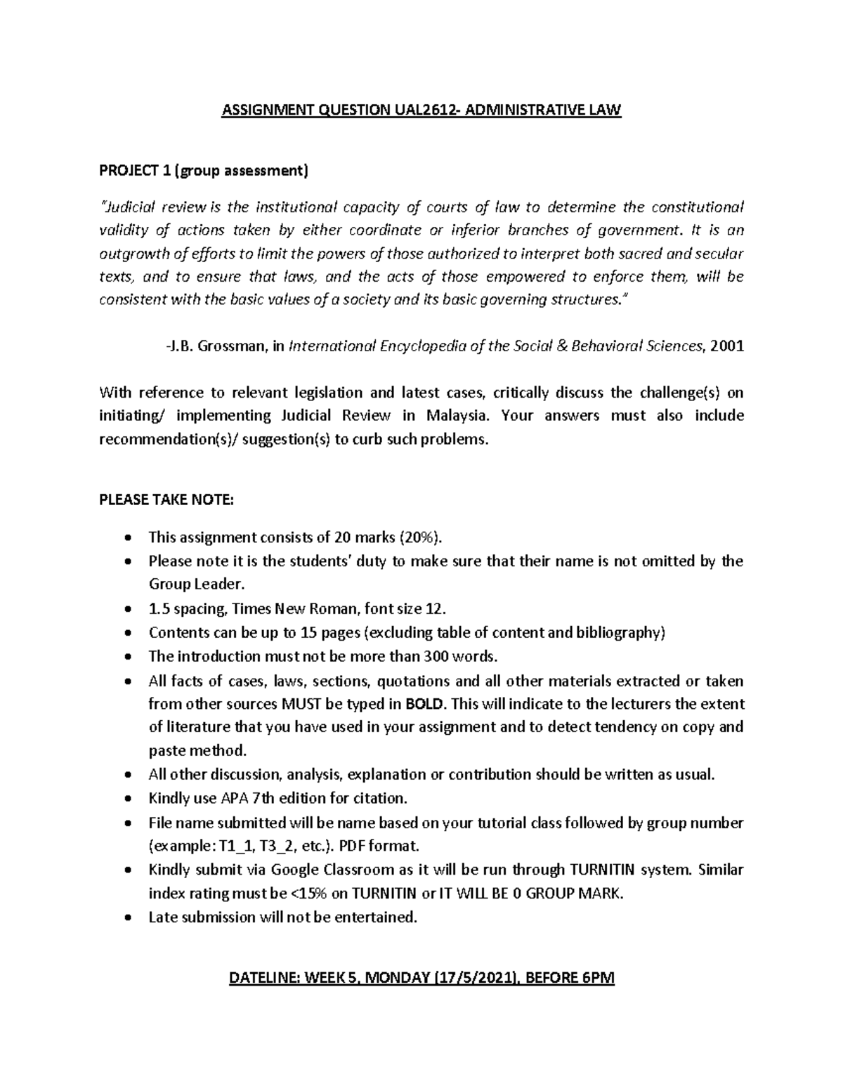 Admin Project 1 Guidelines - ASSIGNMENT QUESTION UAL2612 ...
