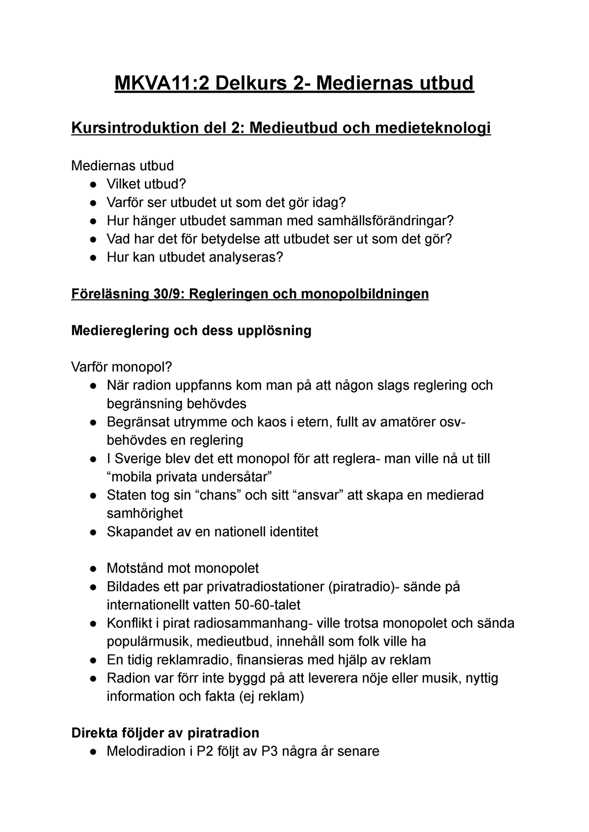 MKVA11 2 Delkurs 2- Mediernas Utbud - MKVA11 - Lunds Universitet - StuDocu