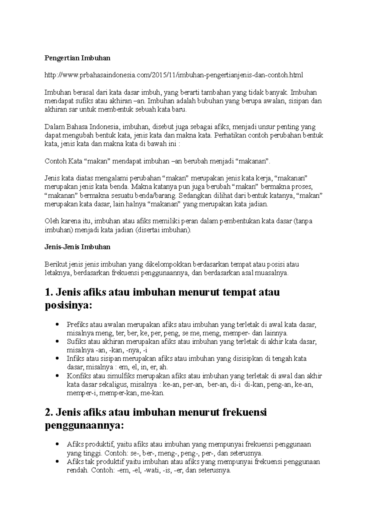 Materi imbuhan part 2 Pengertian Imbuhan Studocu