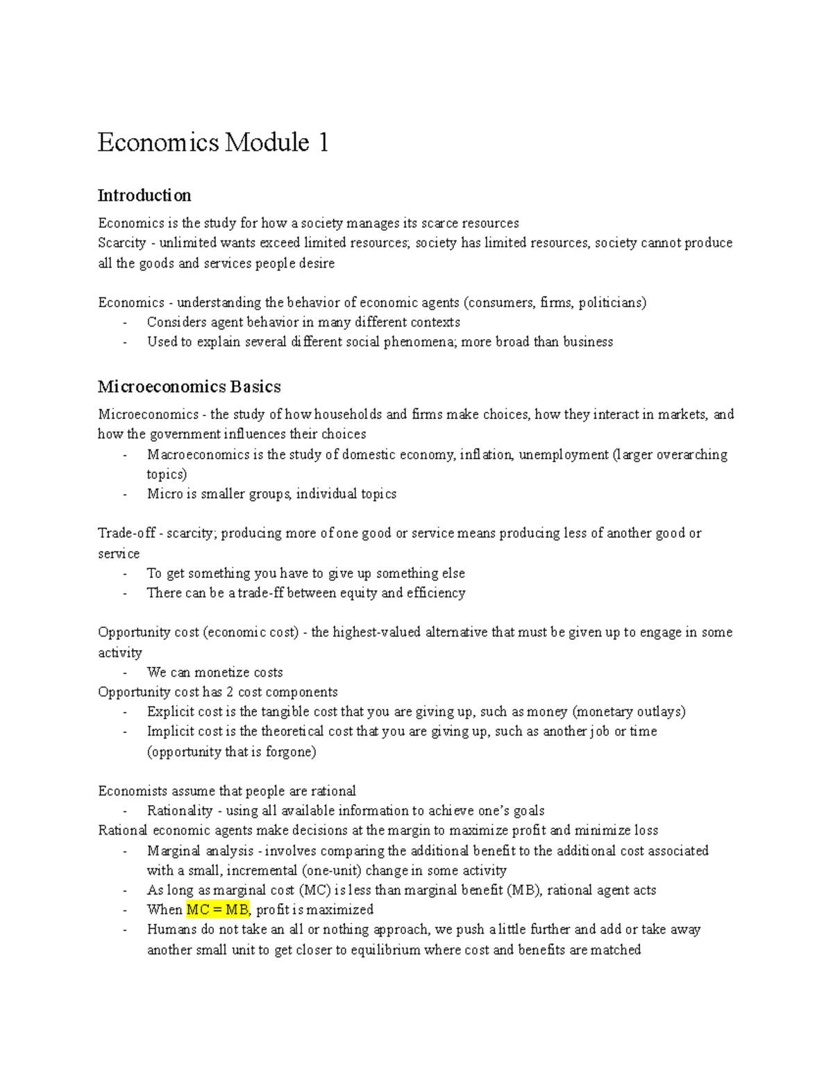 Micro Module 1 - Economics Module 1 Introduction Economics Is The Study ...