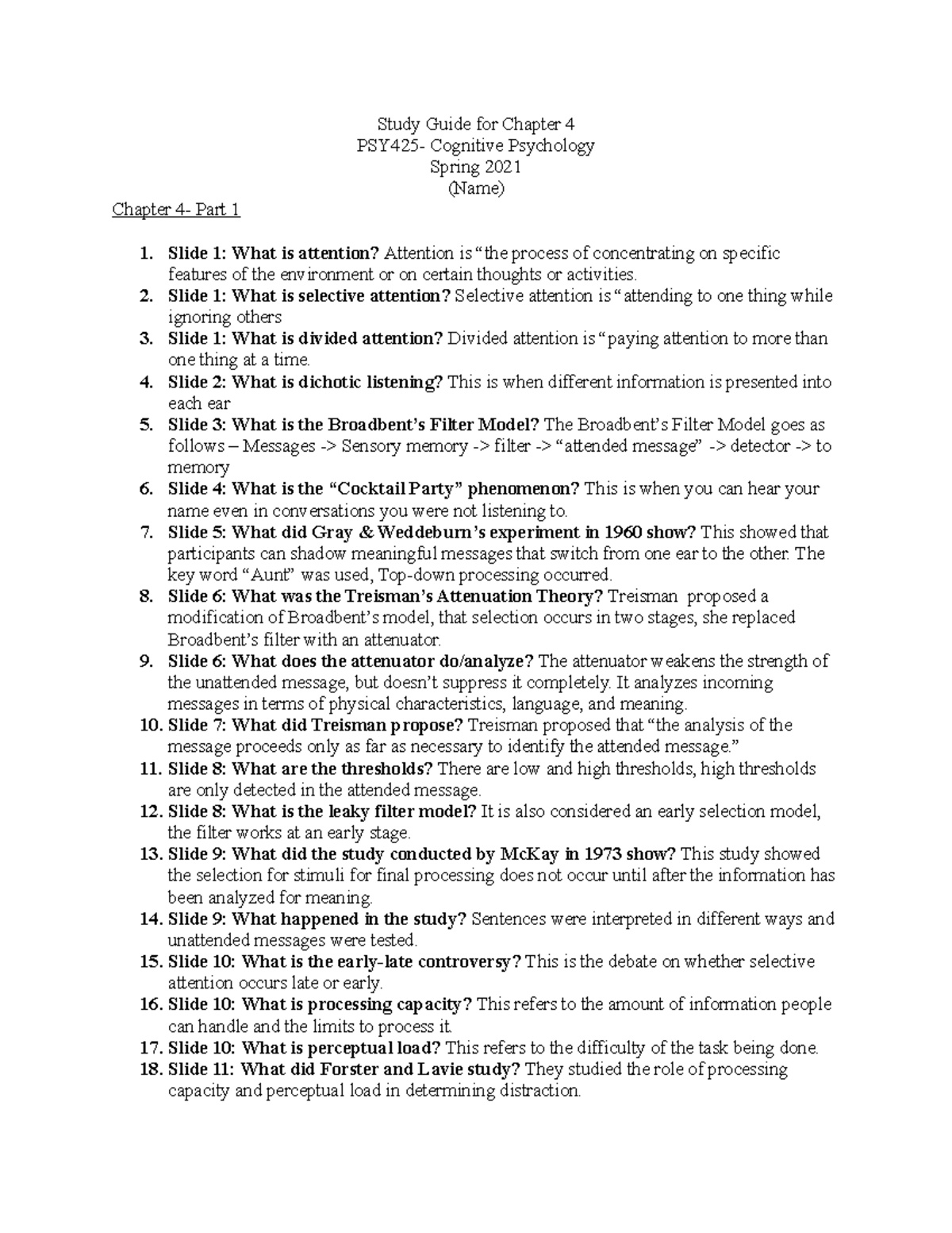 (Last name) PSY425 Study Guide Ch4 - Study Guide for Chapter 4 PSY425 ...