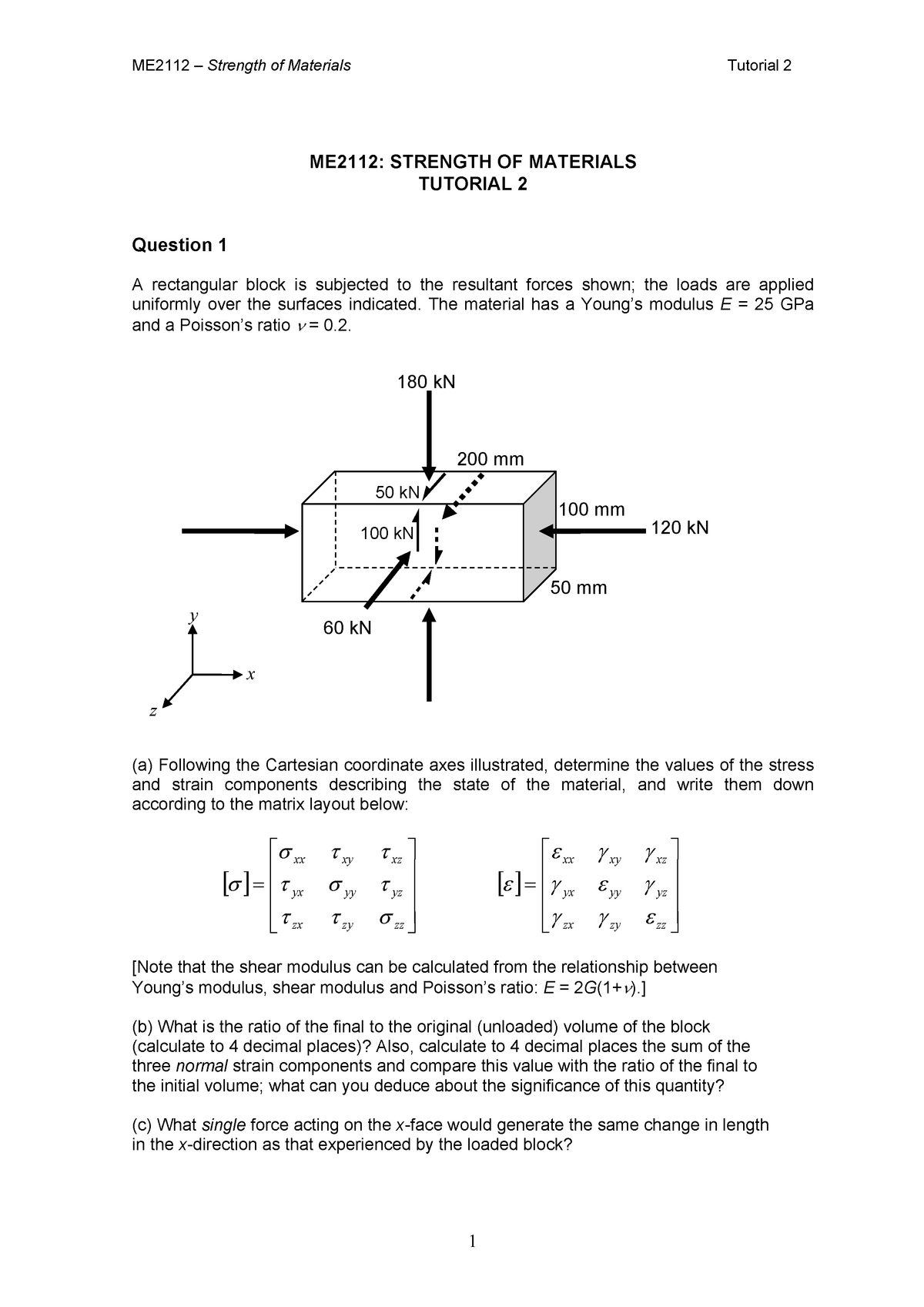 ME2112 Tutorial-2 - Practice - ME2112: STRENGTH OF MATERIALS TUTORIAL 2 ...