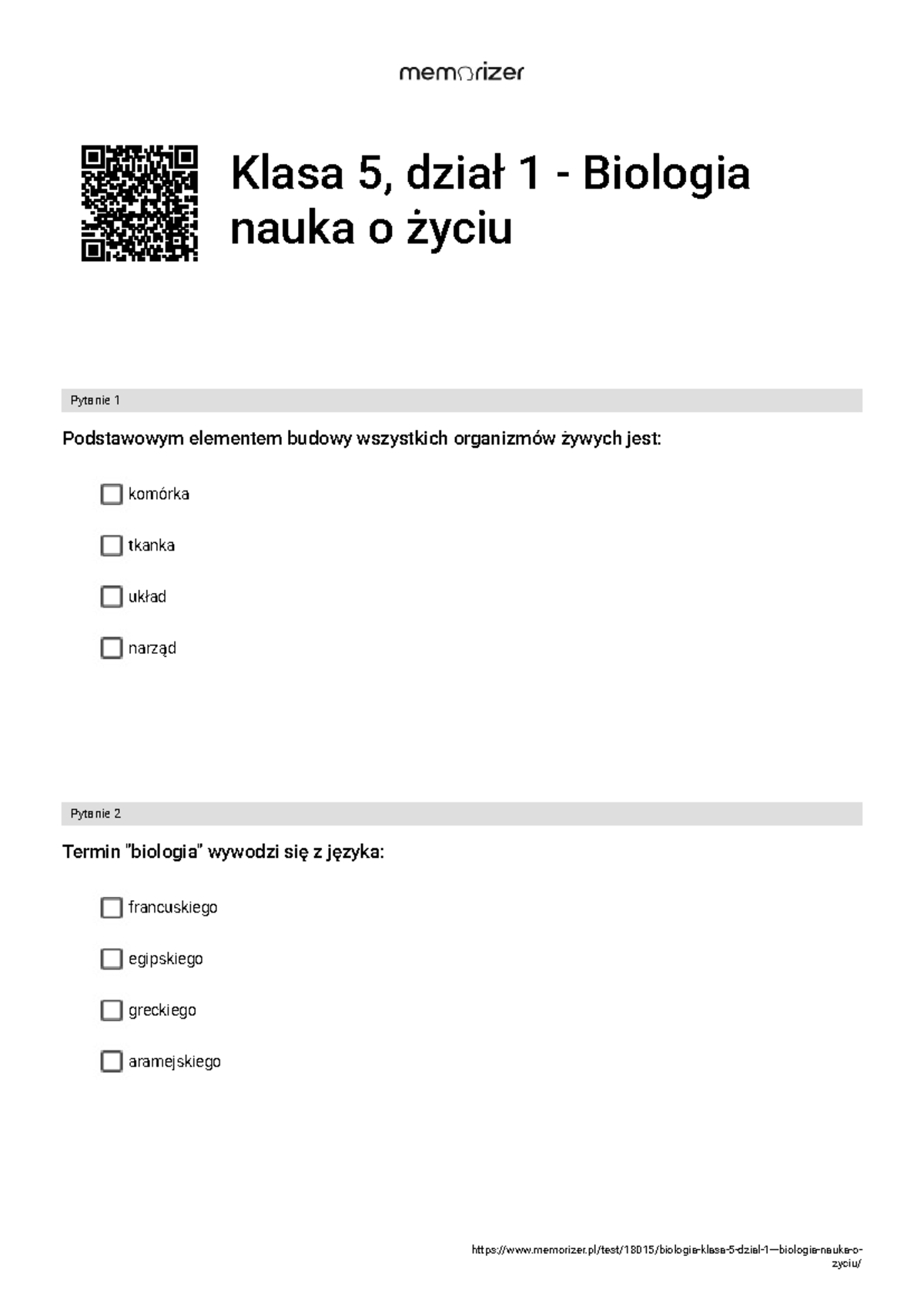 Klasa 5, dział 1 - Biologia nauka o życiu - RozwiĄŻ - Klasa 5, dział 1