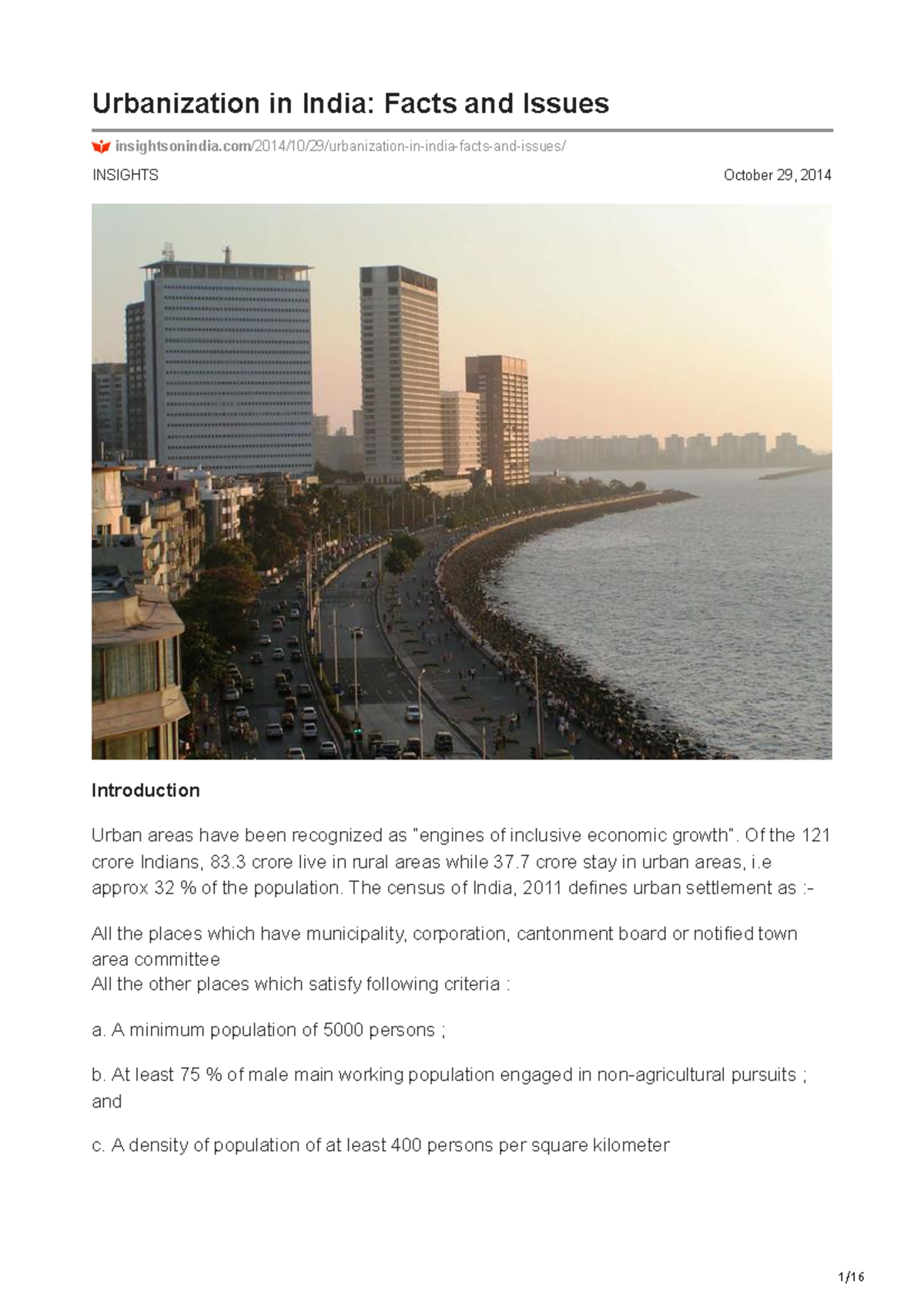 Insightsonindia.com-Urbanization in India Facts and Issues - INSIGHTS ...