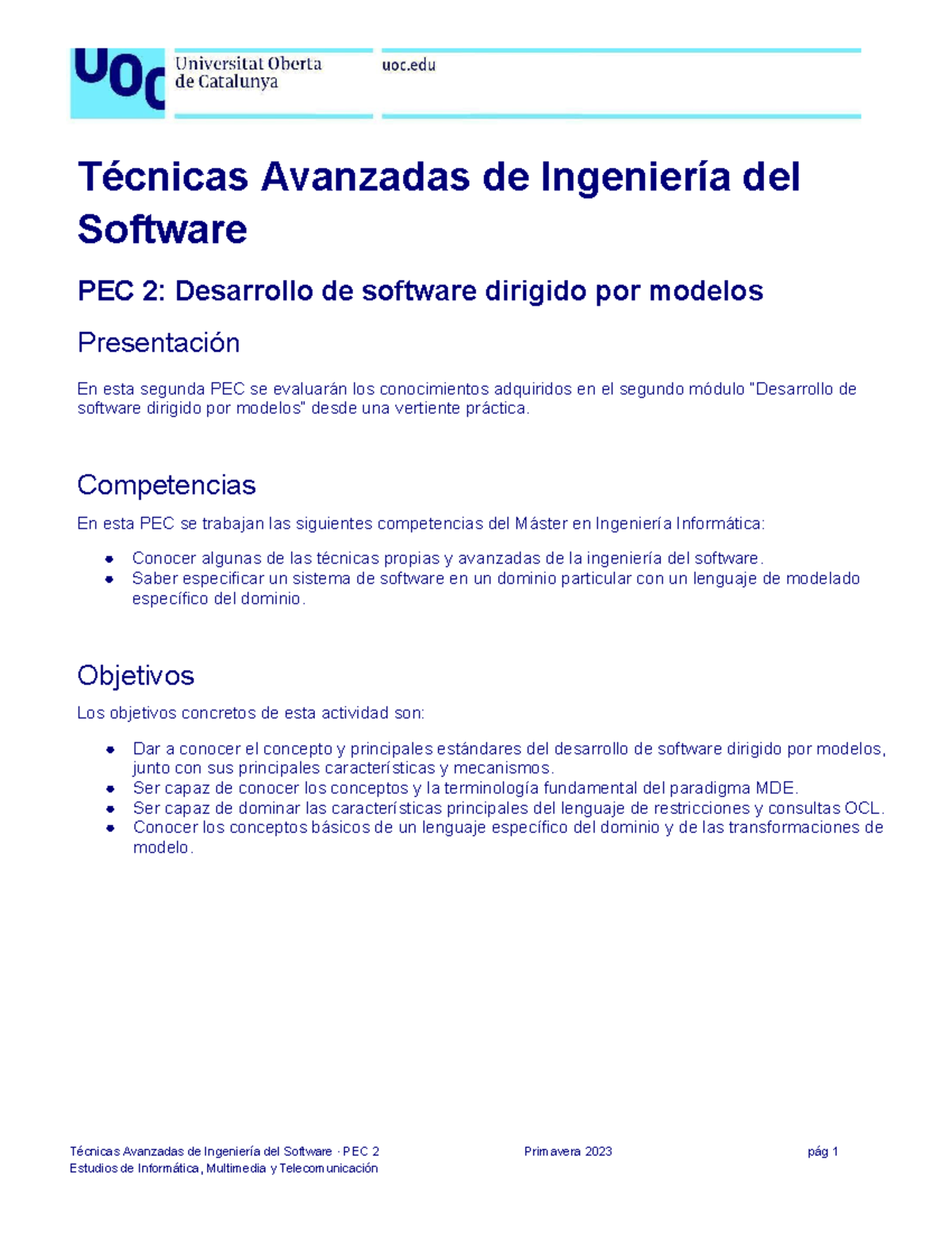 TAIS PEC2 Enunciado - Técnicas Avanzadas de Ingeniería del Software PEC ...