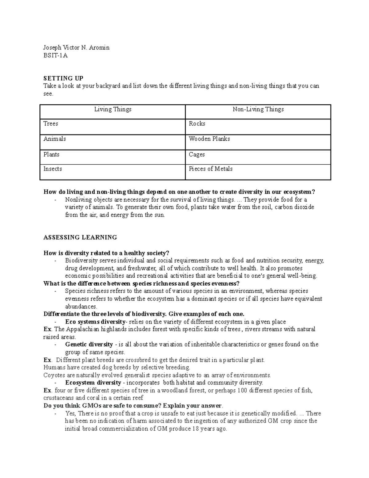 Ge07STS module 9 docx - Joseph Victor N. Aromin BSIT-1A SETTING UP Take ...